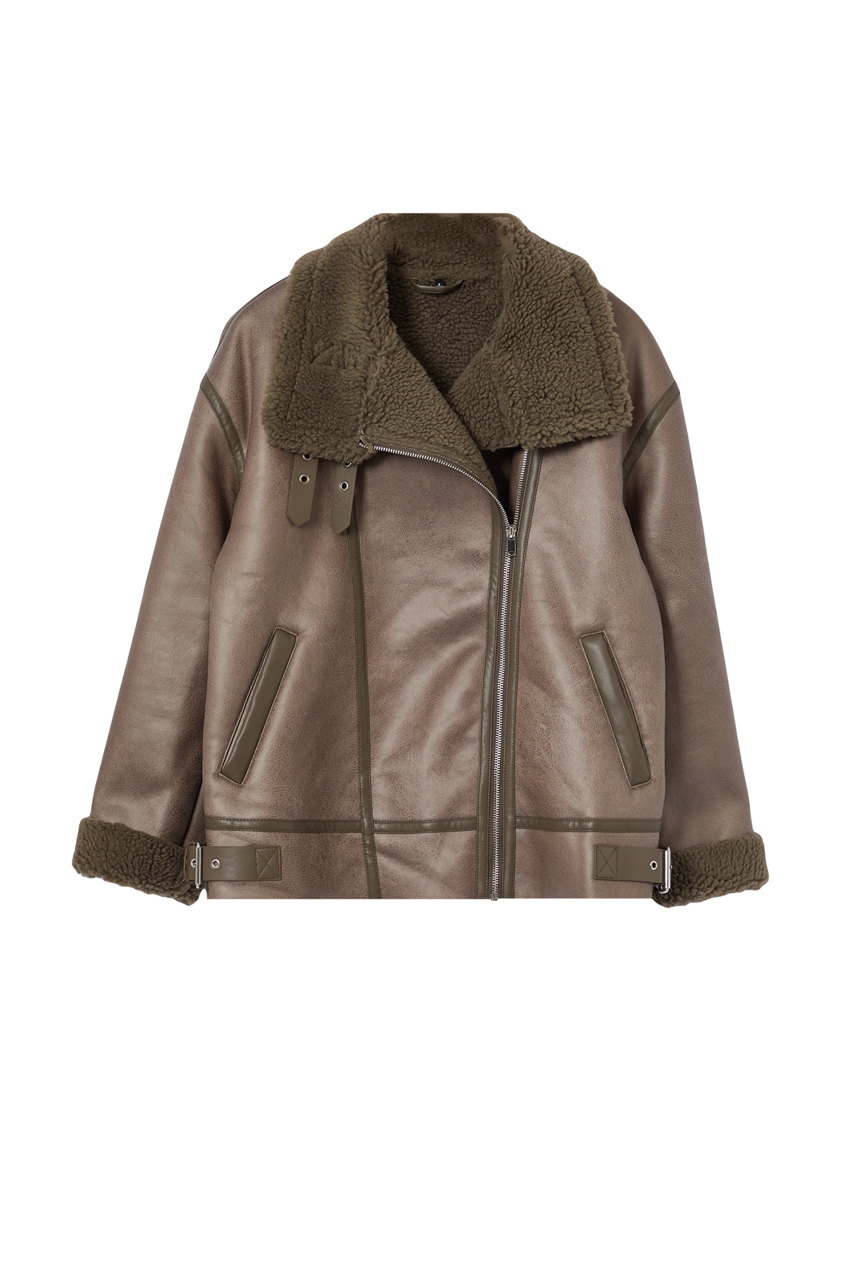  trendyolmilla vizon regular kal?p yakas? kemer detayl? pelu?lu süet biker ceket mont