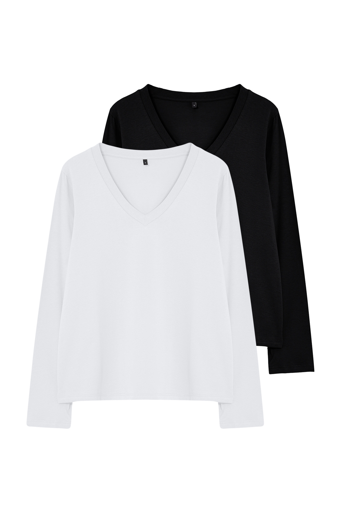 Trendyolmilla  Siyah-Beyaz 2'li Paket %100 Pamuk V Yaka Regular/Normal Kesim Örme T-Shirt TWOAW25TS00002 - Görsel 15