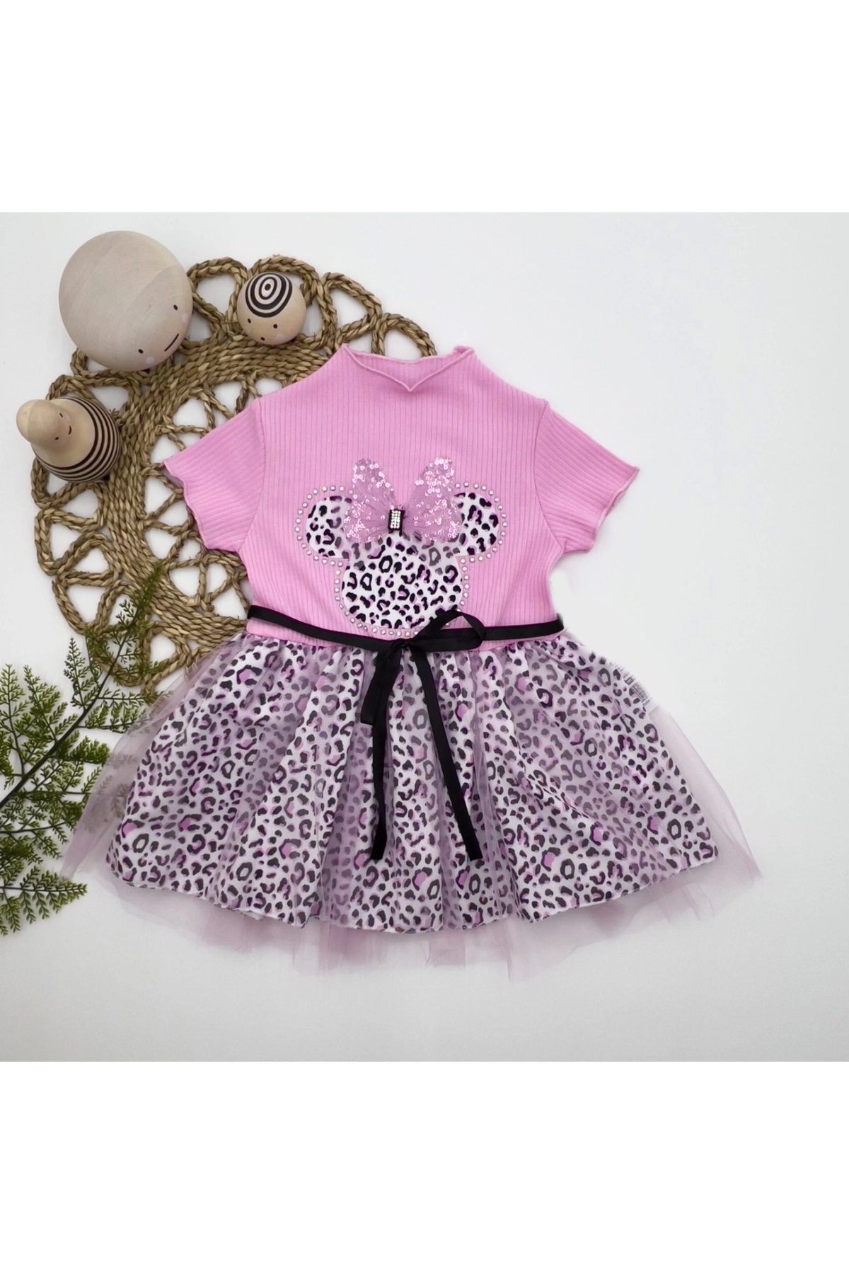 1-2-3 Years Old Baby Girl Tutu Dress with Bow Mickey Lined Skirt