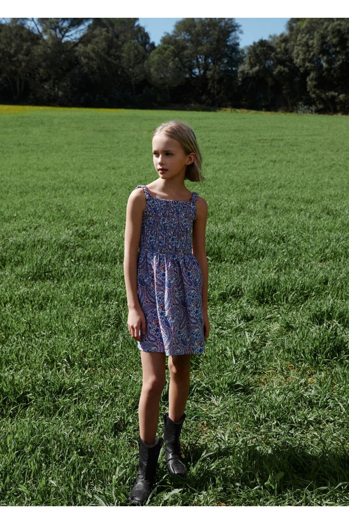 لباس مجلسی دخترانه آبی منگوMANGO Kids | 67017132 اورجینال - تصویر 4