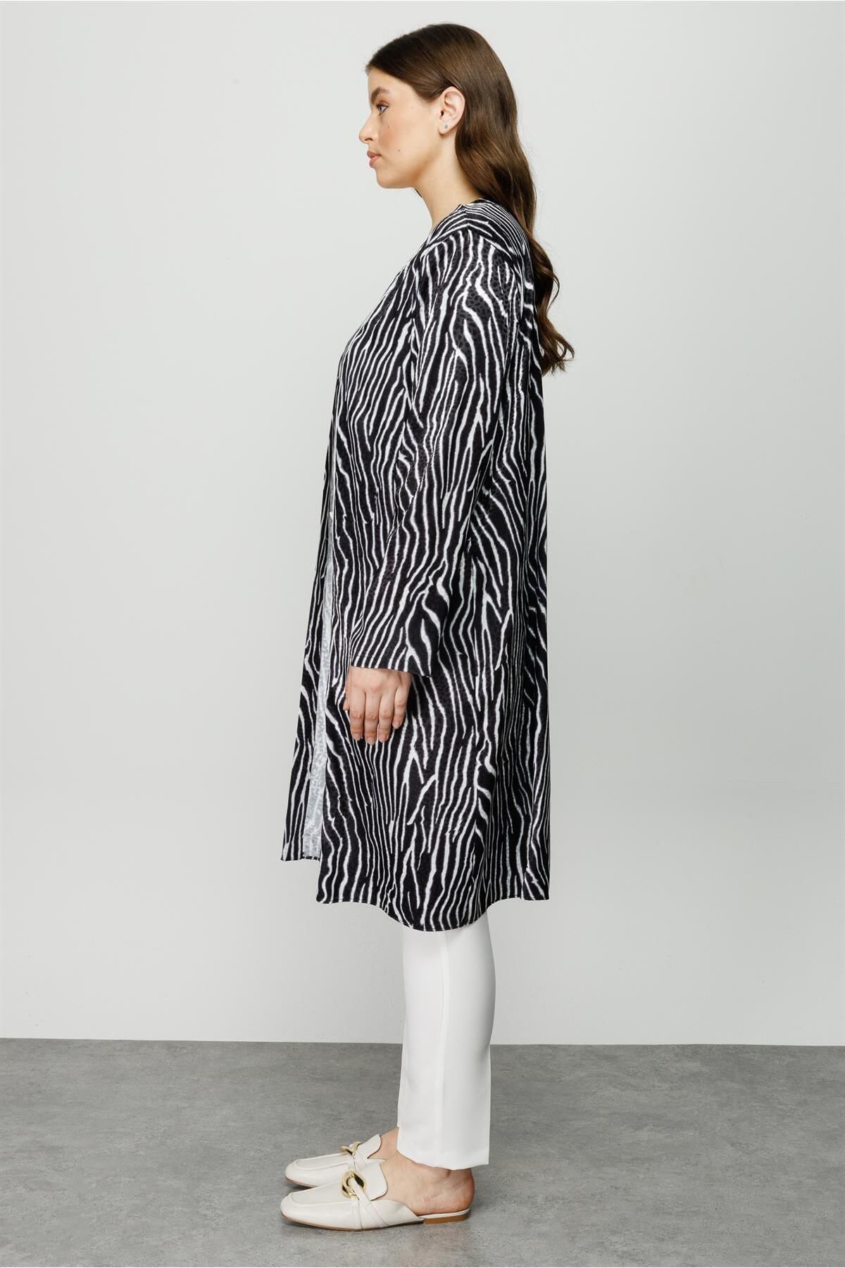 Moda İlgi-Modailgi Zebra Pattern Double Long Tunic Black 5