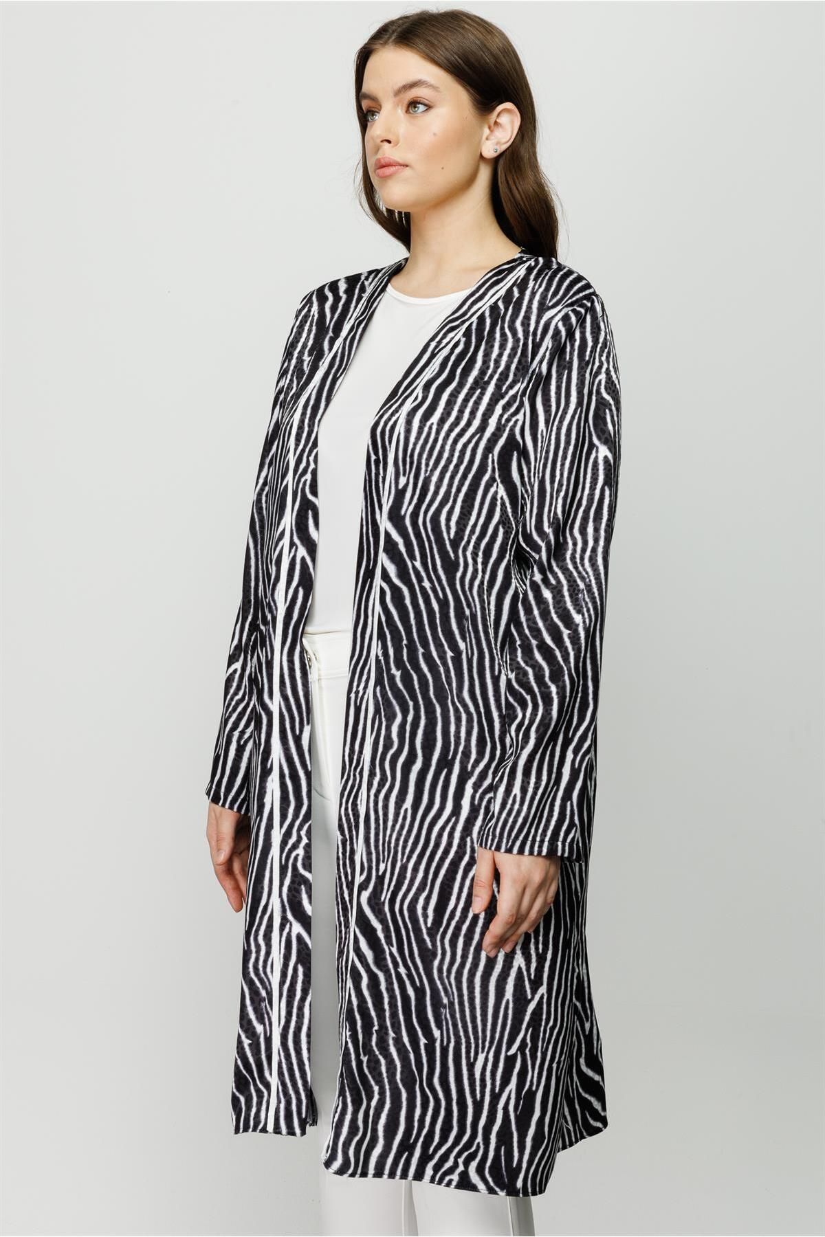 Moda İlgi-Modailgi Zebra Pattern Double Long Tunic Black 4