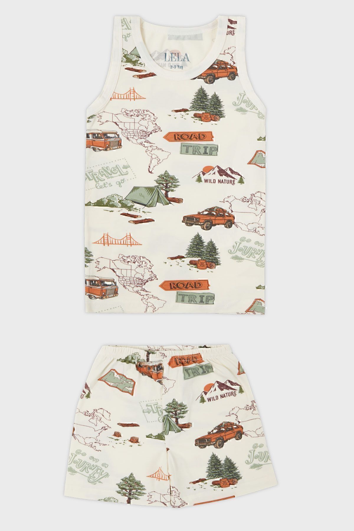 للا ست دو تکه لباس زیر پسرانه طرح‌دار یقه گرد نخی کشی و شورت بوکسور، کد 6651010