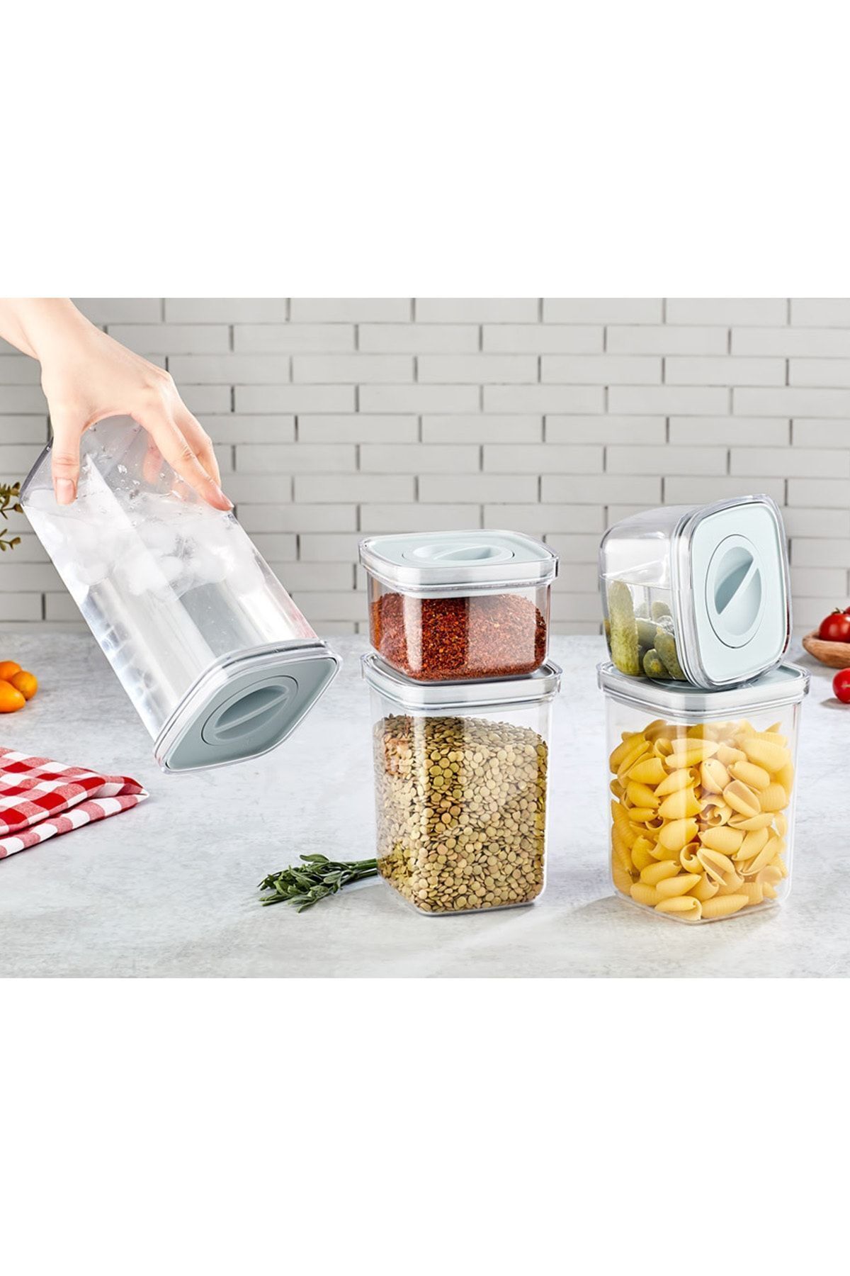 ORGANİZERS-Full Vacuum Locked Leak Proof Transparent Storage Container Set of 5 2*500ml-2*1100ml-1700ml 4