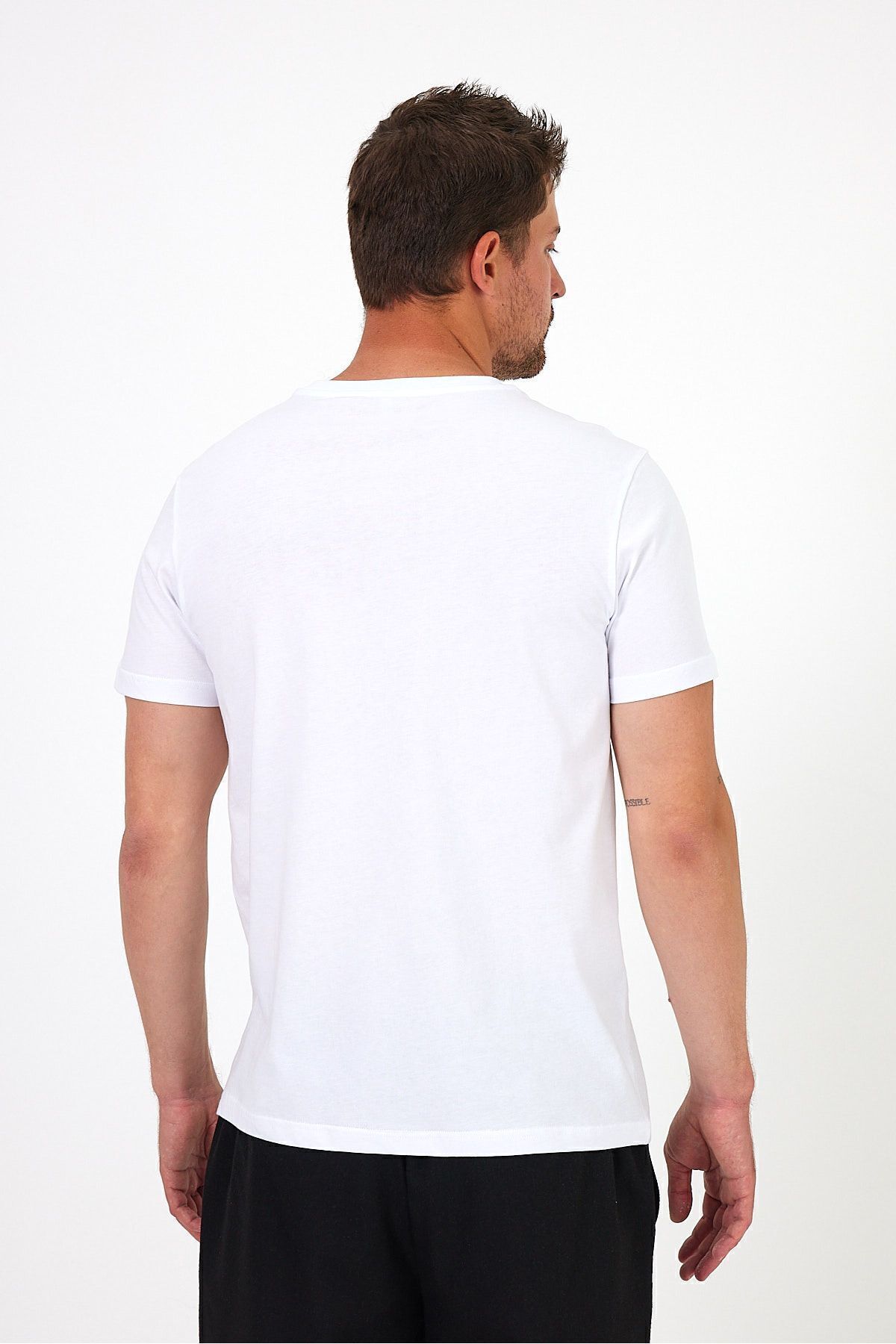 Soho Mood-Ανδρικό λευκό μπλουζάκι Crew Neck Building Printed 100% βαμβάκι 8