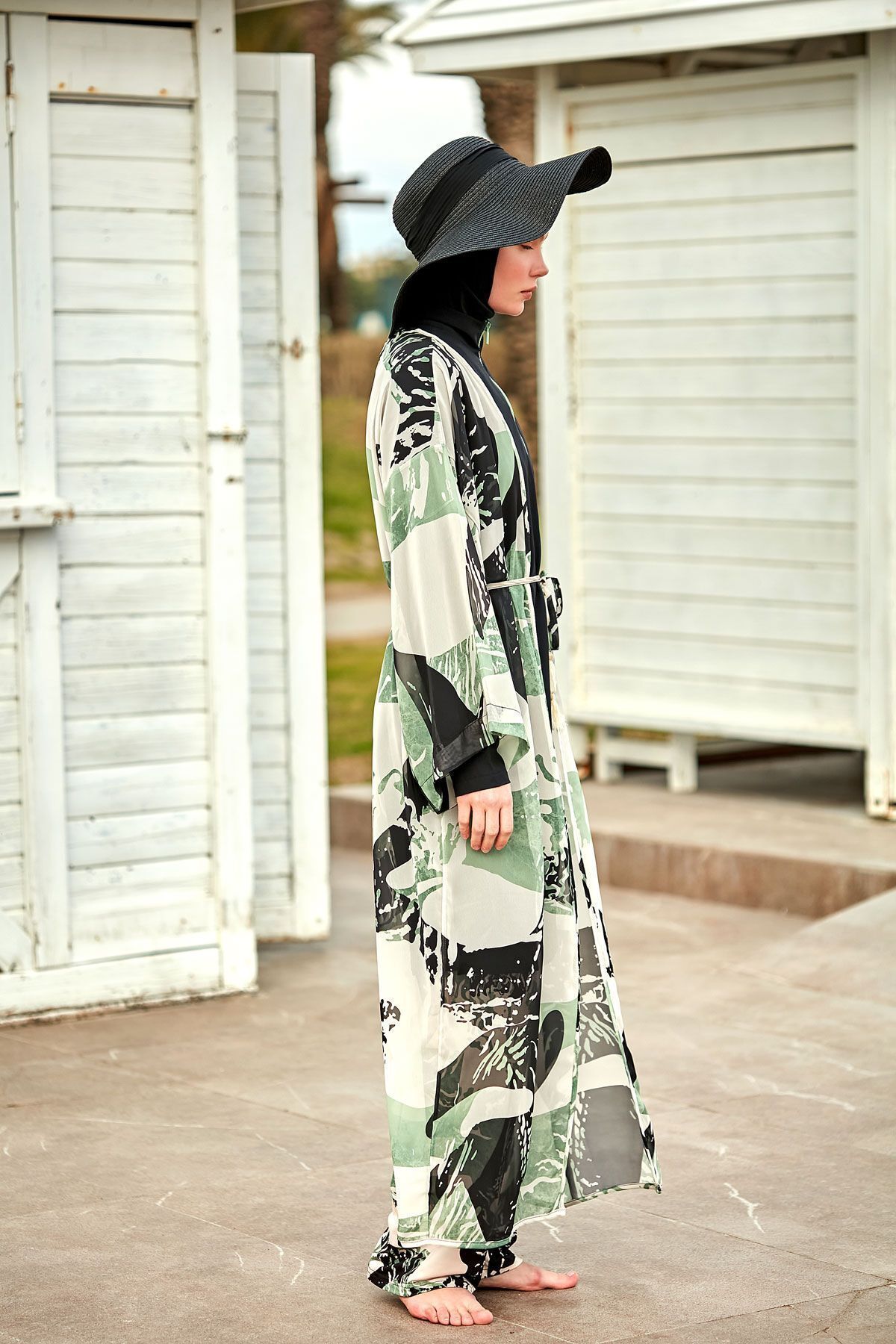 Marina-Gemusterter Khaki-Kimono-Kaftan P2411 4