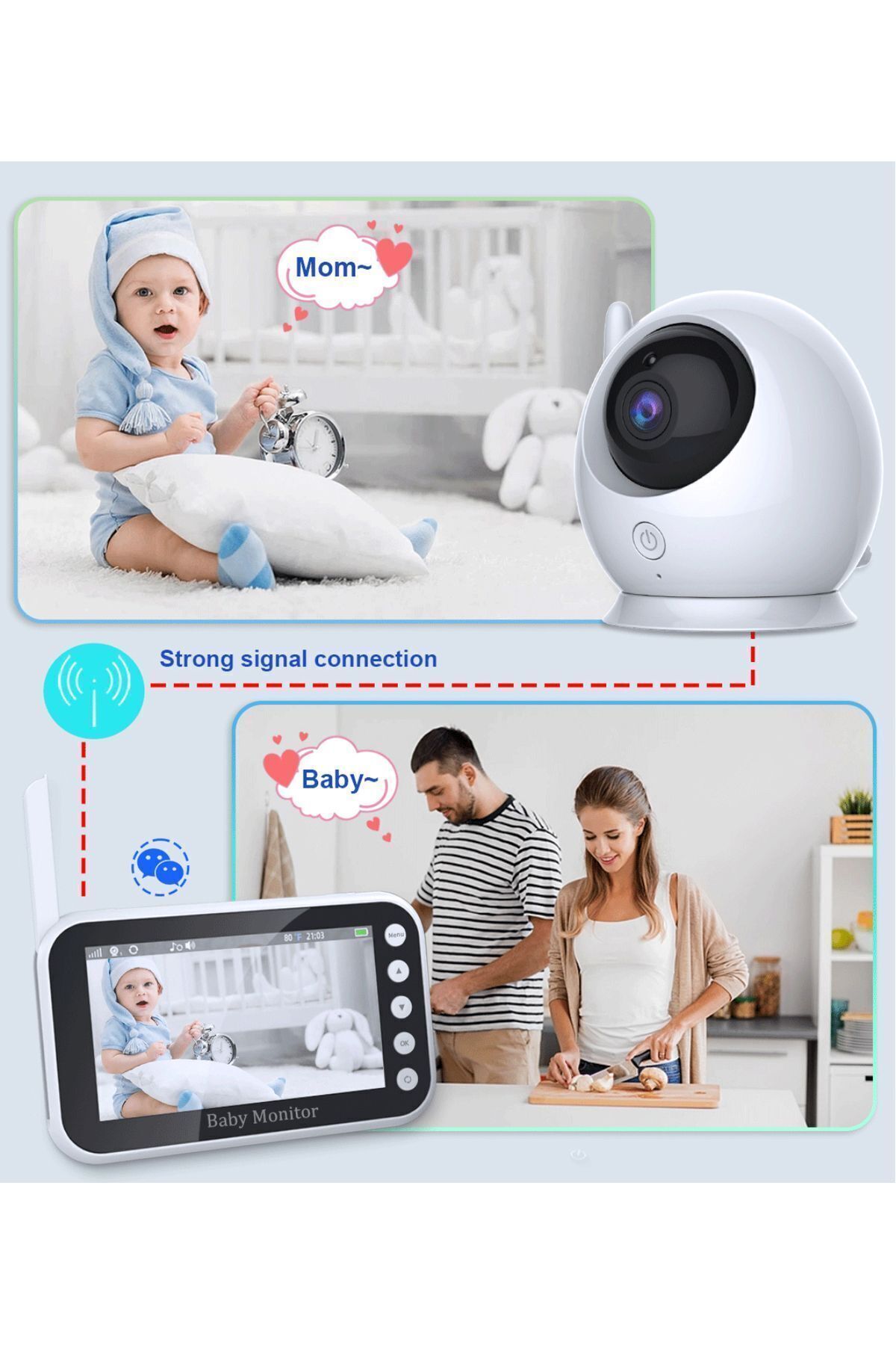 asua LCD Ekranlı Gece Görüş Bebek Bakıcı Monitörü Bebek İzleme Kamerası Oda Sıcaklığı Kontrollü Kablosuz fotoğrafı 4 (önizleme)