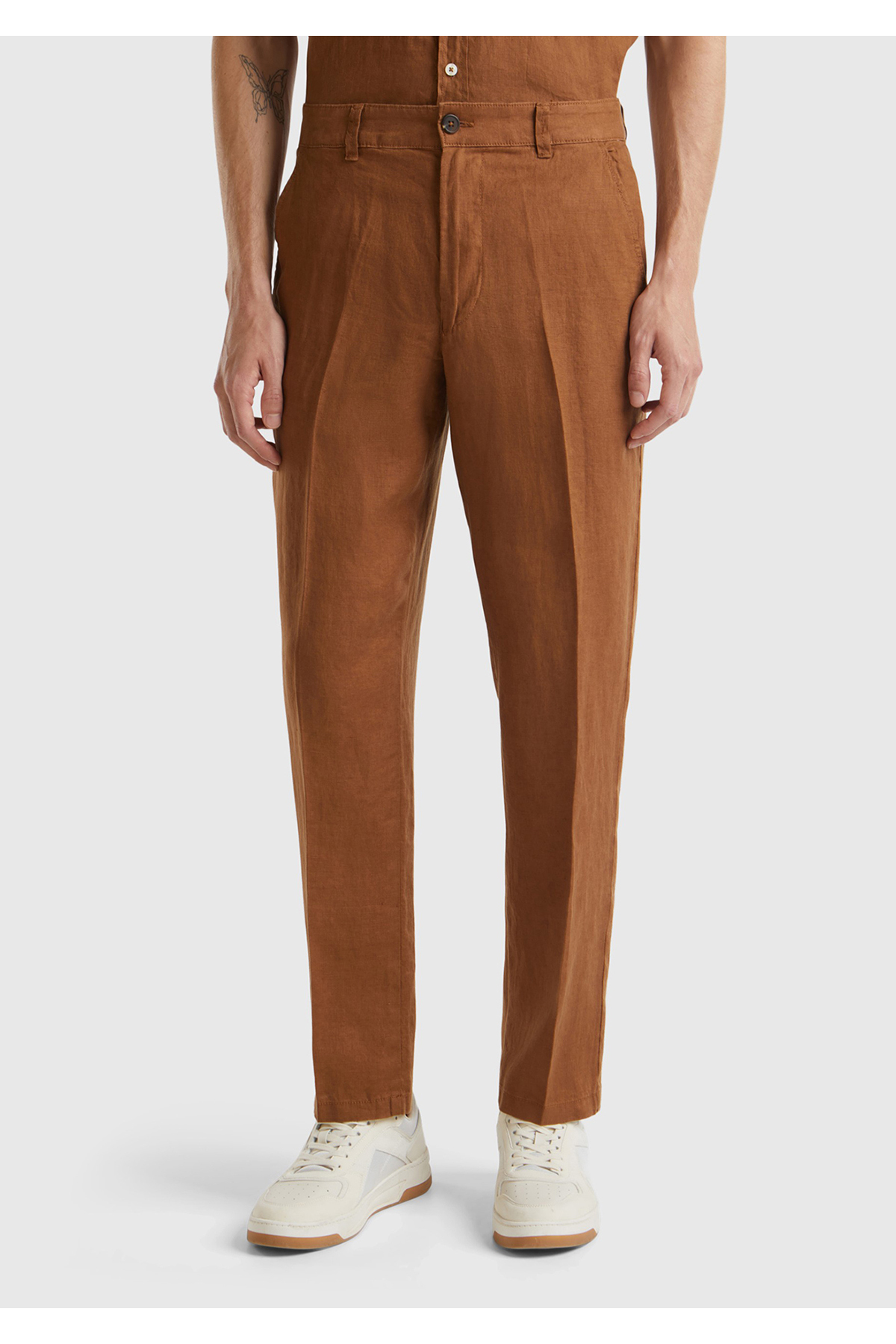 یونایتد کالرز آو بنتون شلوار مردانه قهوه‌ای ۱۰۰٪ کتان