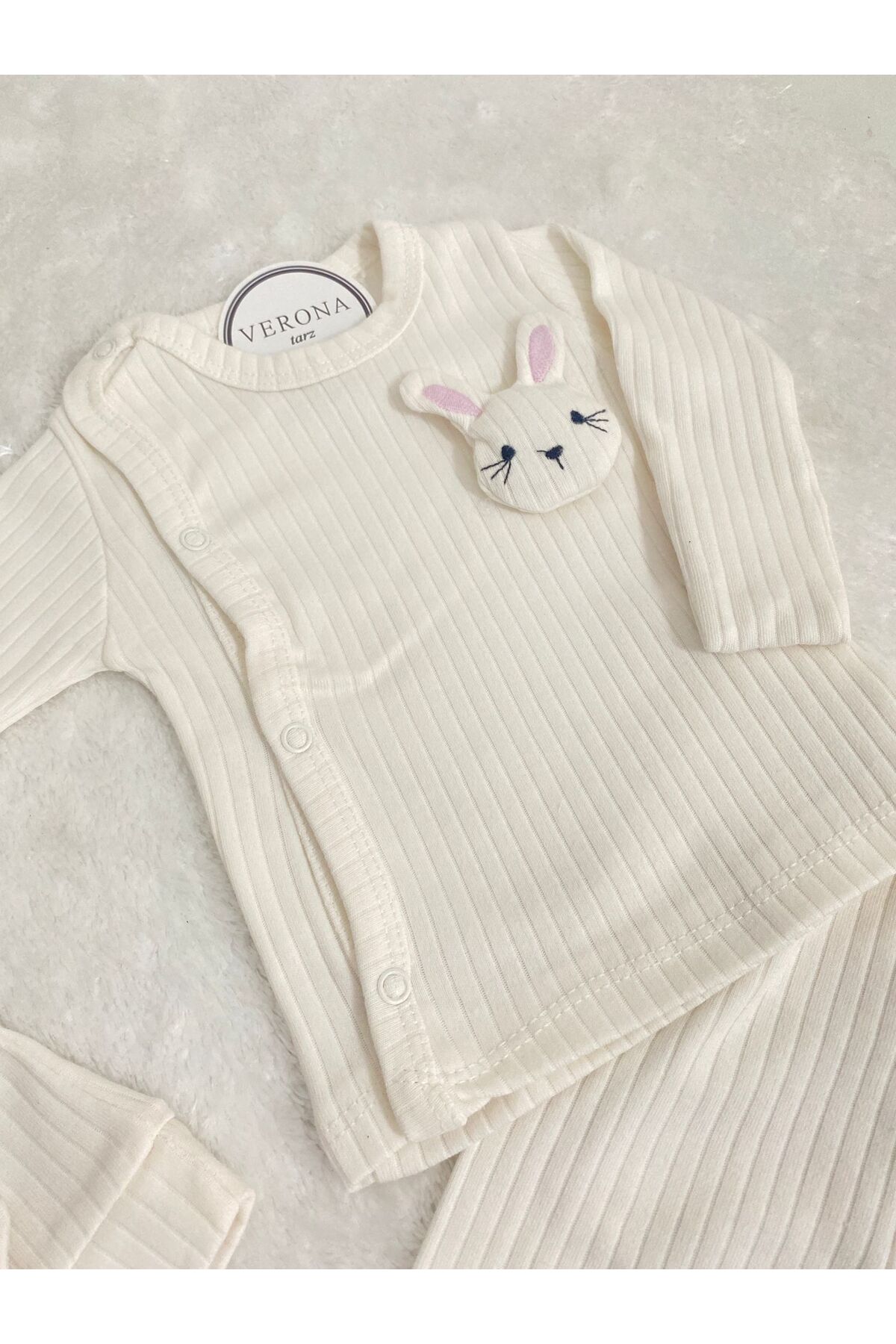 VERONA TARZ Kız Bebek 3D Detayli 3lü Hastane Çıkış Seti Yenidoğan kıyafeti 0-3 ay 50-56cm Organik Pamuk fotoğrafı 4 (önizleme)