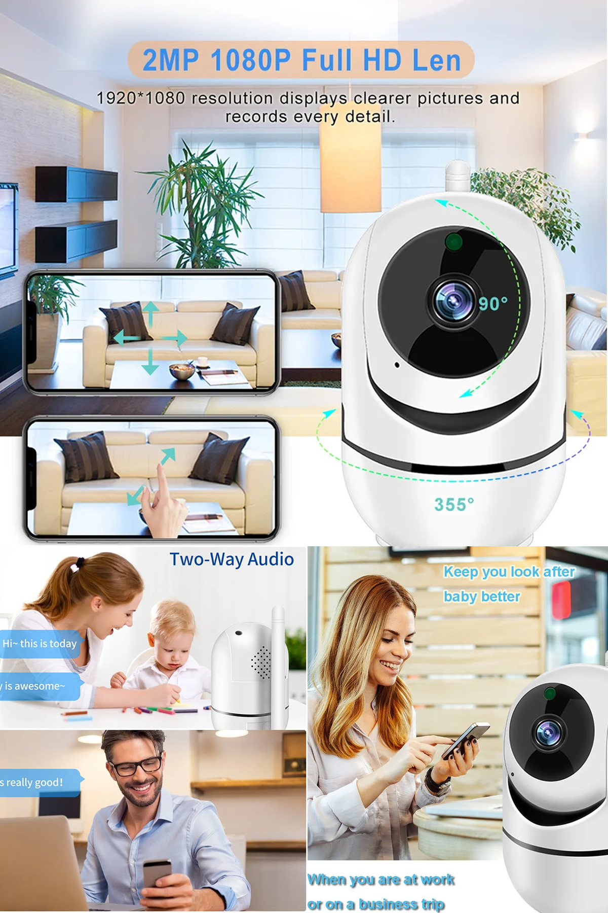 TECHNOMEN PTZ Gece Görüşlü Bebek Kamerası Wifi Akıllı Güvenlik Kamerası Bebek Monitörü Evcil Hayvan Kamerası fotoğrafı 6 (önizleme)