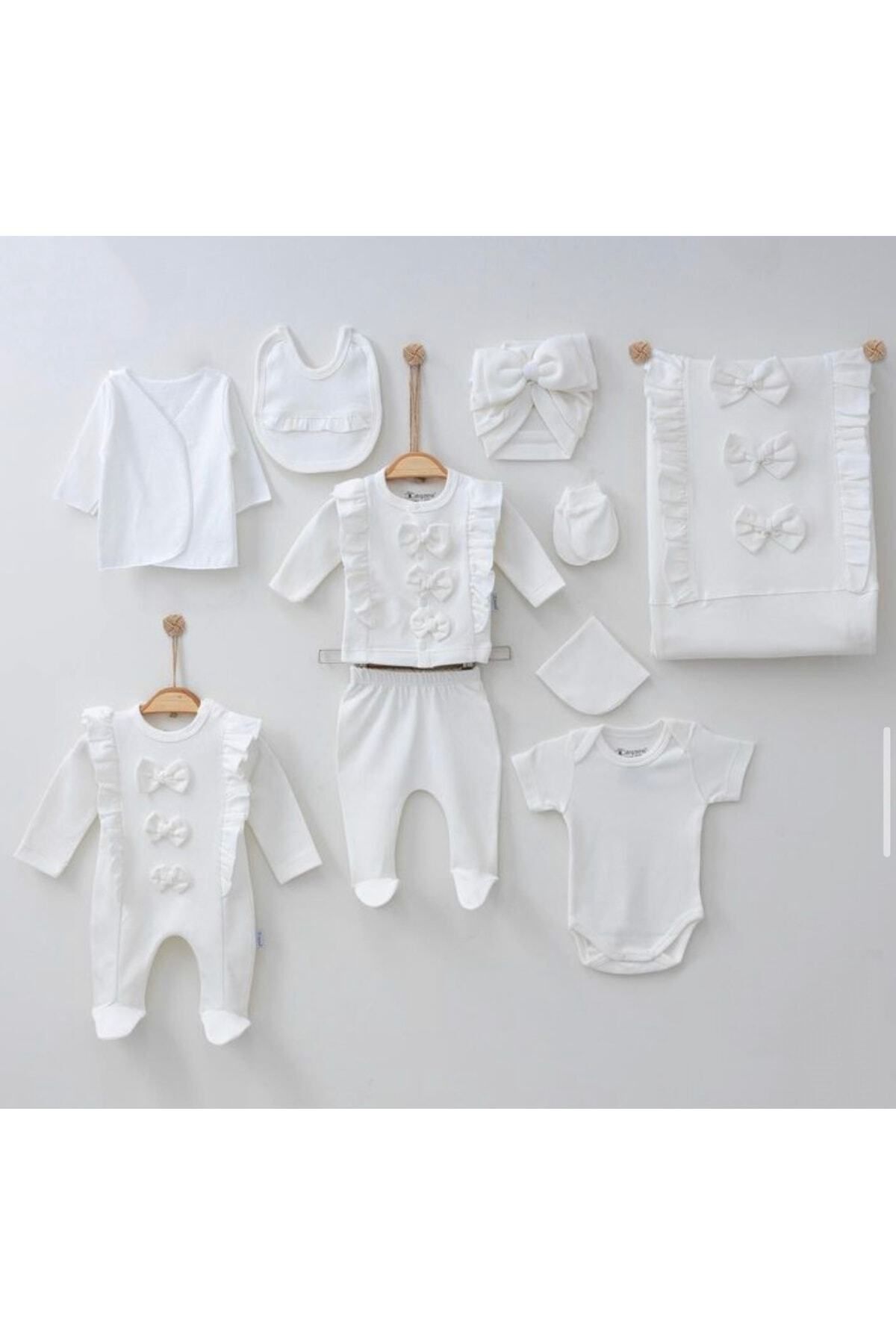 Cherub Baby Natural Fiyonklu Fırfırlıtulumlu Pamuk Yenidoğan Kız Bebek 10 Parça Hastane Çıkışı Zıbın Seti fotoğrafı 3 (önizleme)