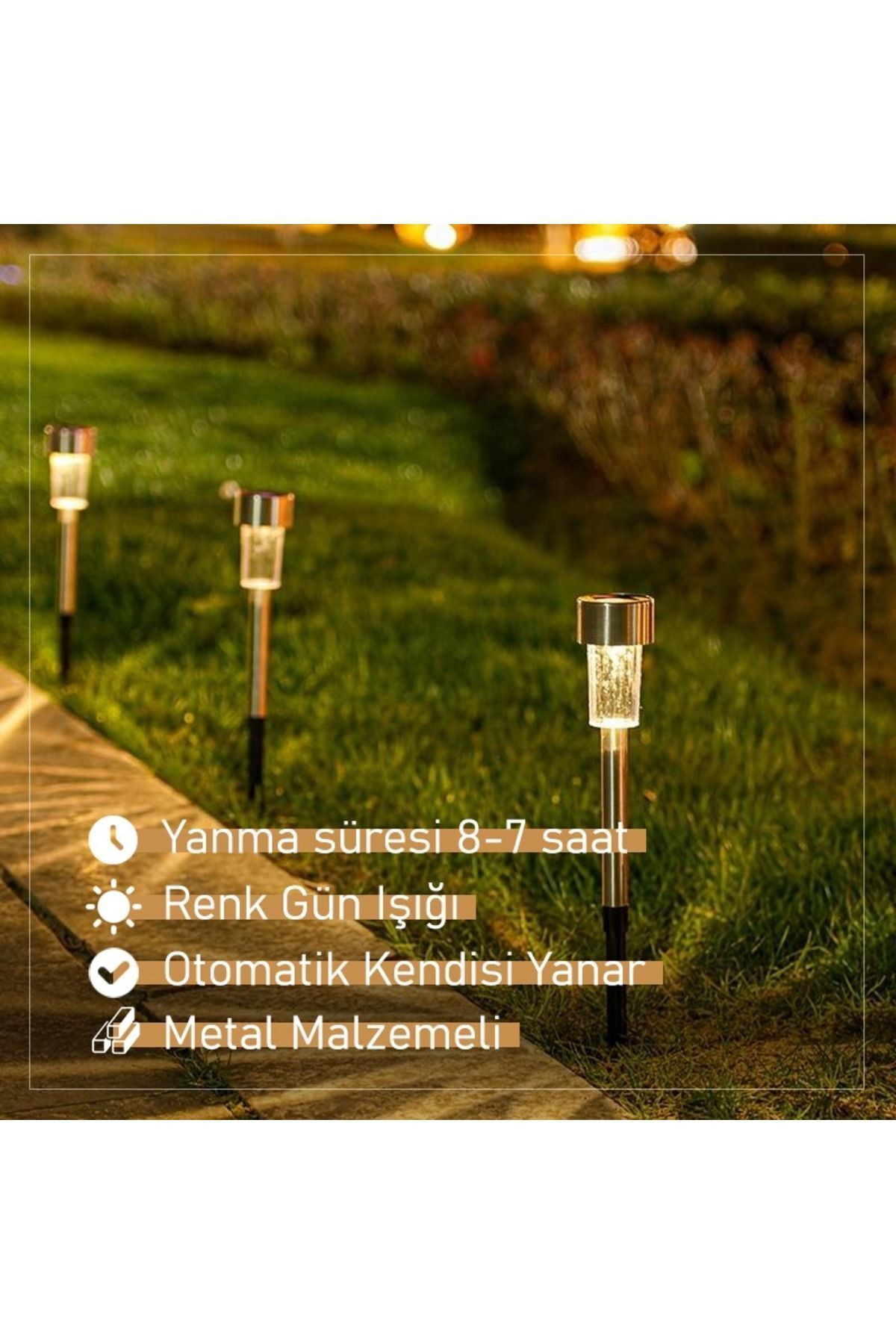 MENFRY Gün Işığı Sarı Ledli Solar Güneş Enerjili Bahçe Lambası 1 Li Metal Gövdeli