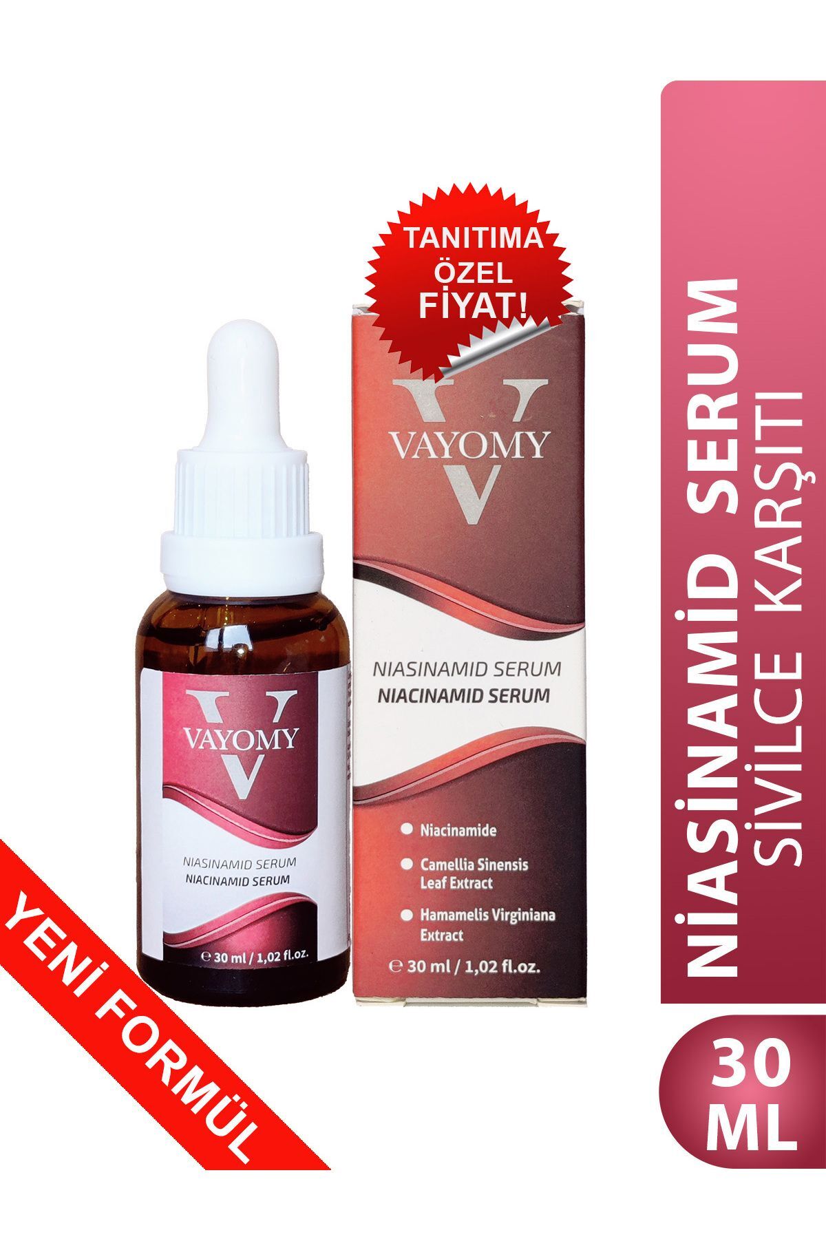 Niasinamid Sivilce, Siyah Nokta Ve Koyu Leke Karşıtı, Aydınlatıcı Serum 30ml