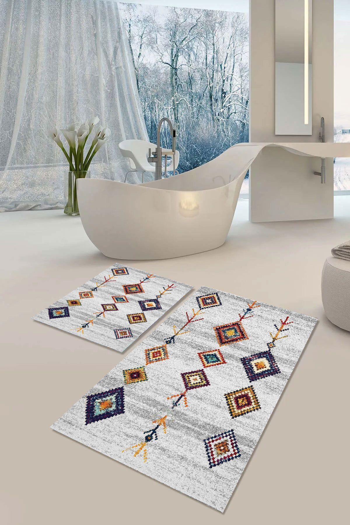 Anti-Slip Base Washable Dust Stain Resistant 2-Piece Set Toilet Bath Mat Set