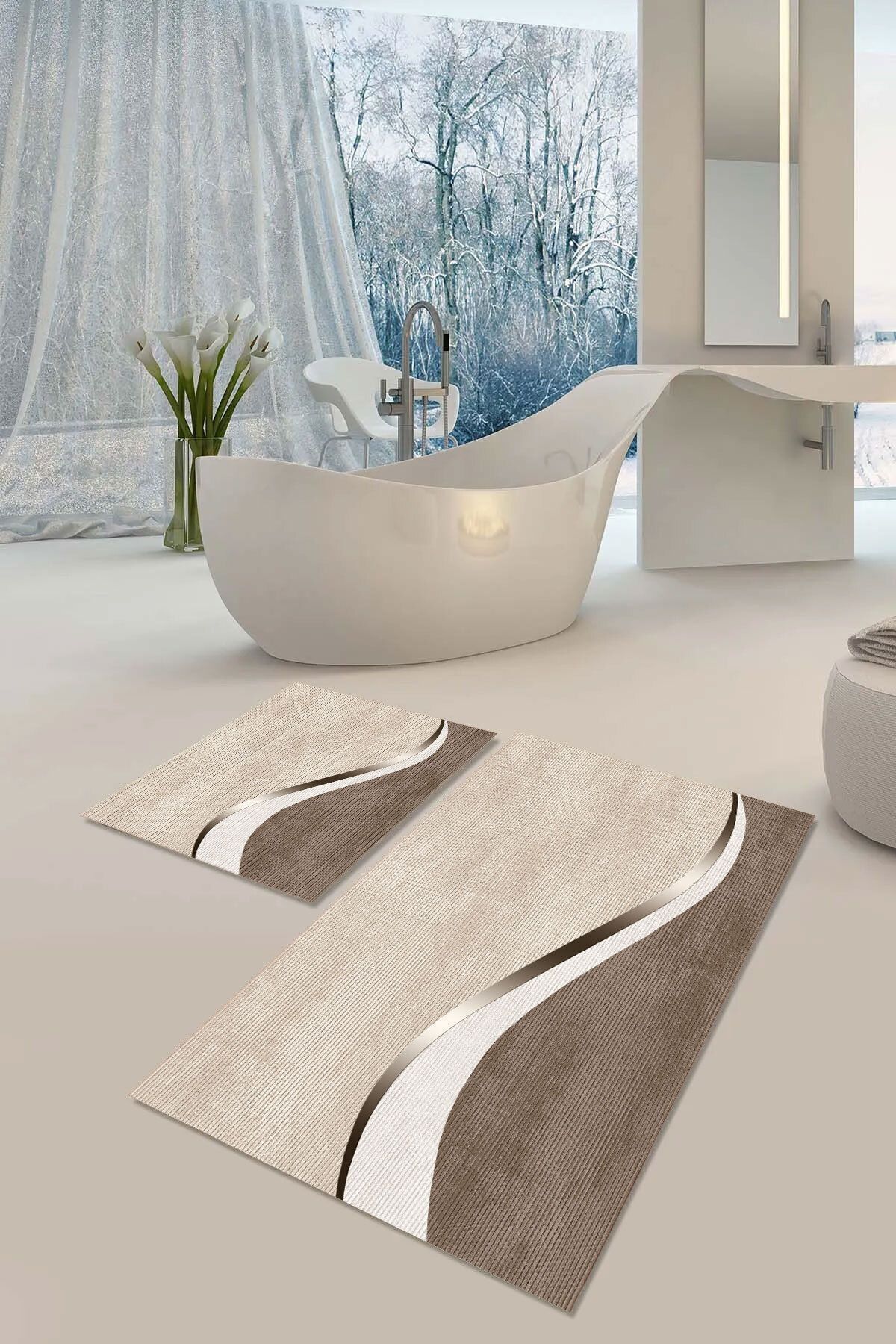 YTR HOME Set De 2 Covorașe Pentru Toaletă Cu Bază Anti-alunecare, Lavabilă, Rezistentă La Pete De Praf - One Size