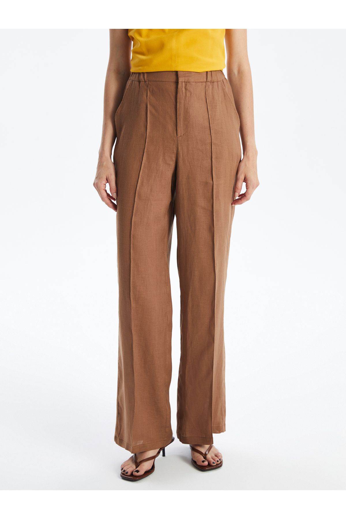 LC Waikiki-Comfortable Molded Elastic Waist Linen Trousers for Women 2
