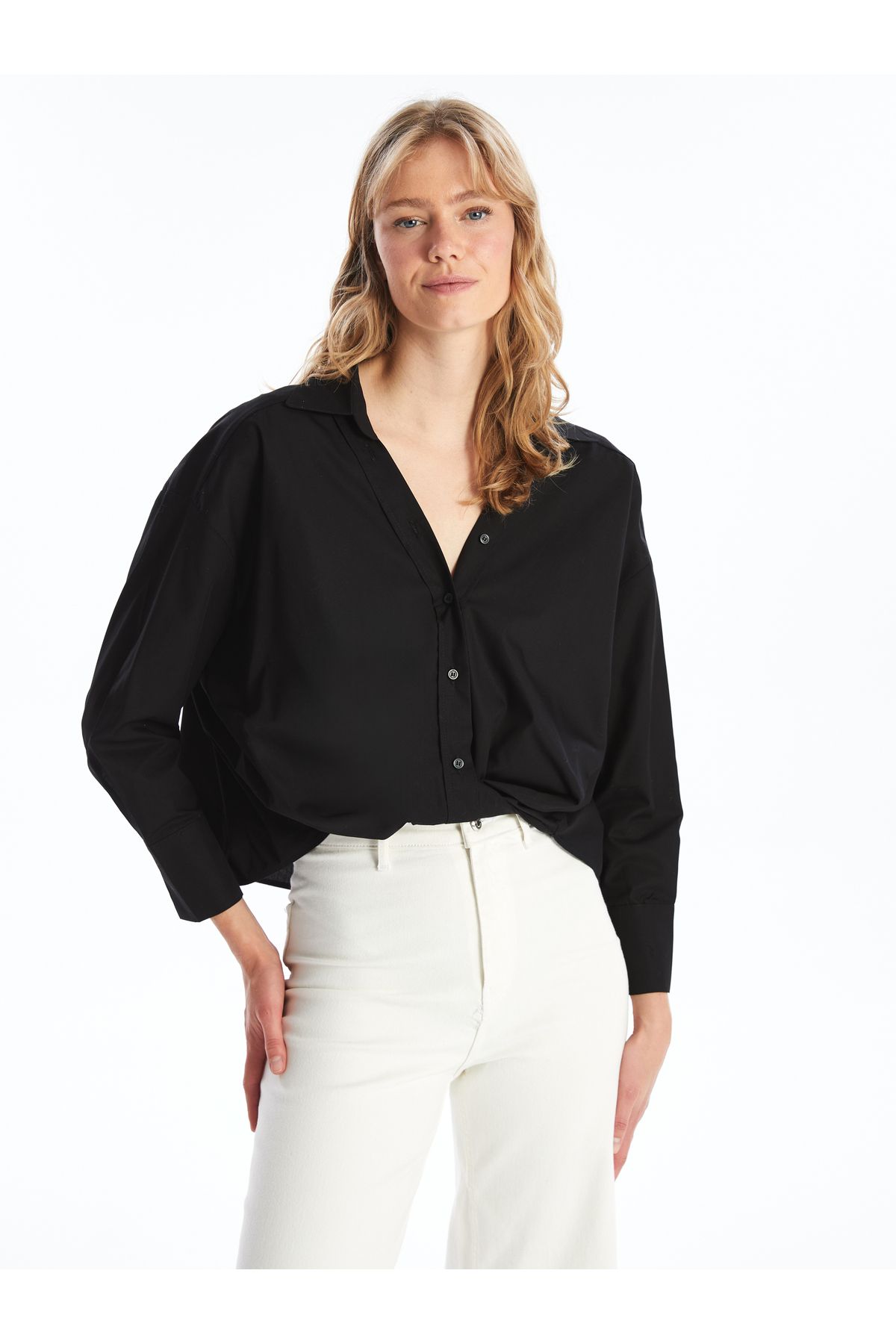 LC Waikiki Damska Koszula Oversize Z Popeliny Z Długim Rękawem Kobieta - XL