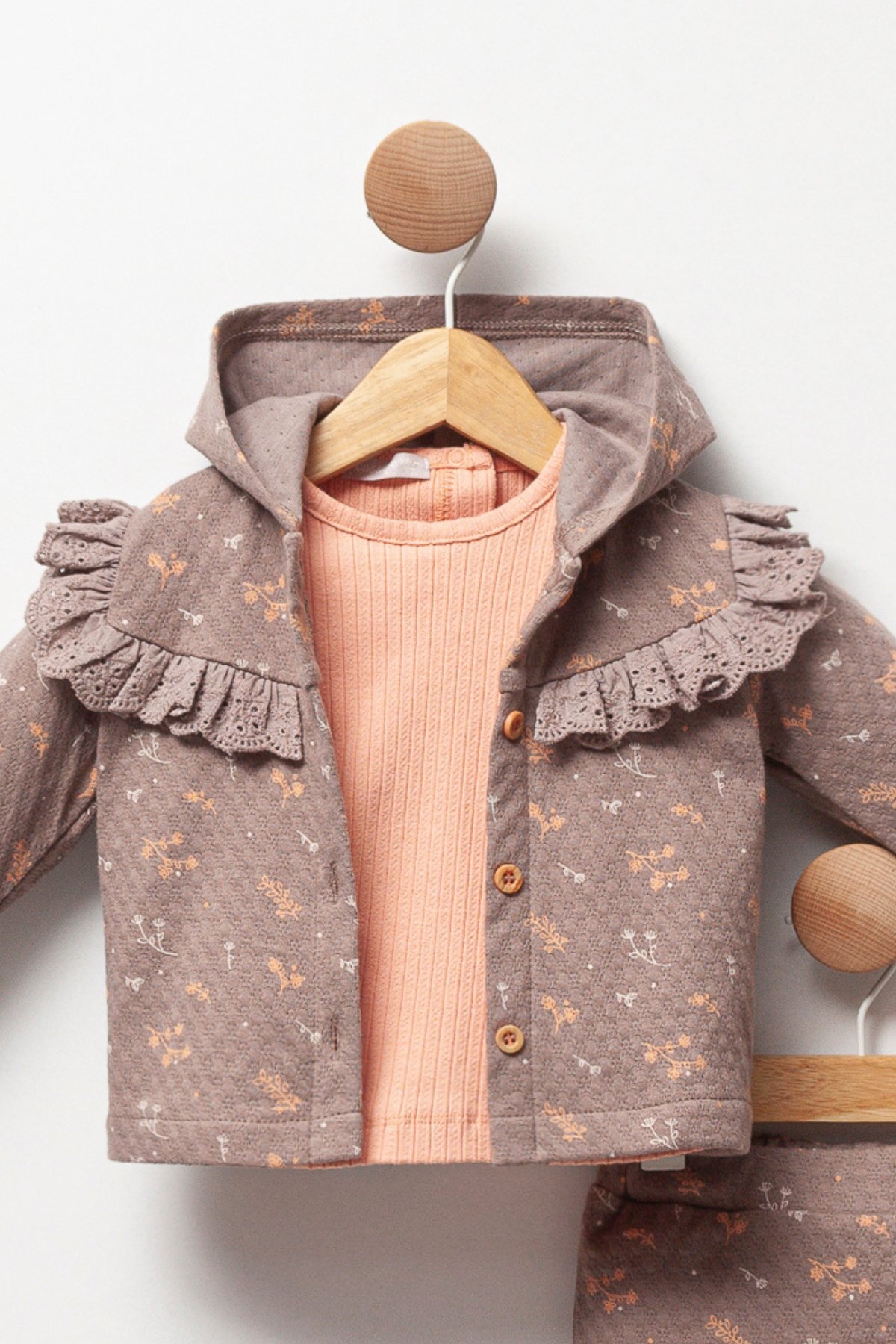 Soft Textured Patterned Hooded Baby Girl 3-Piece Set