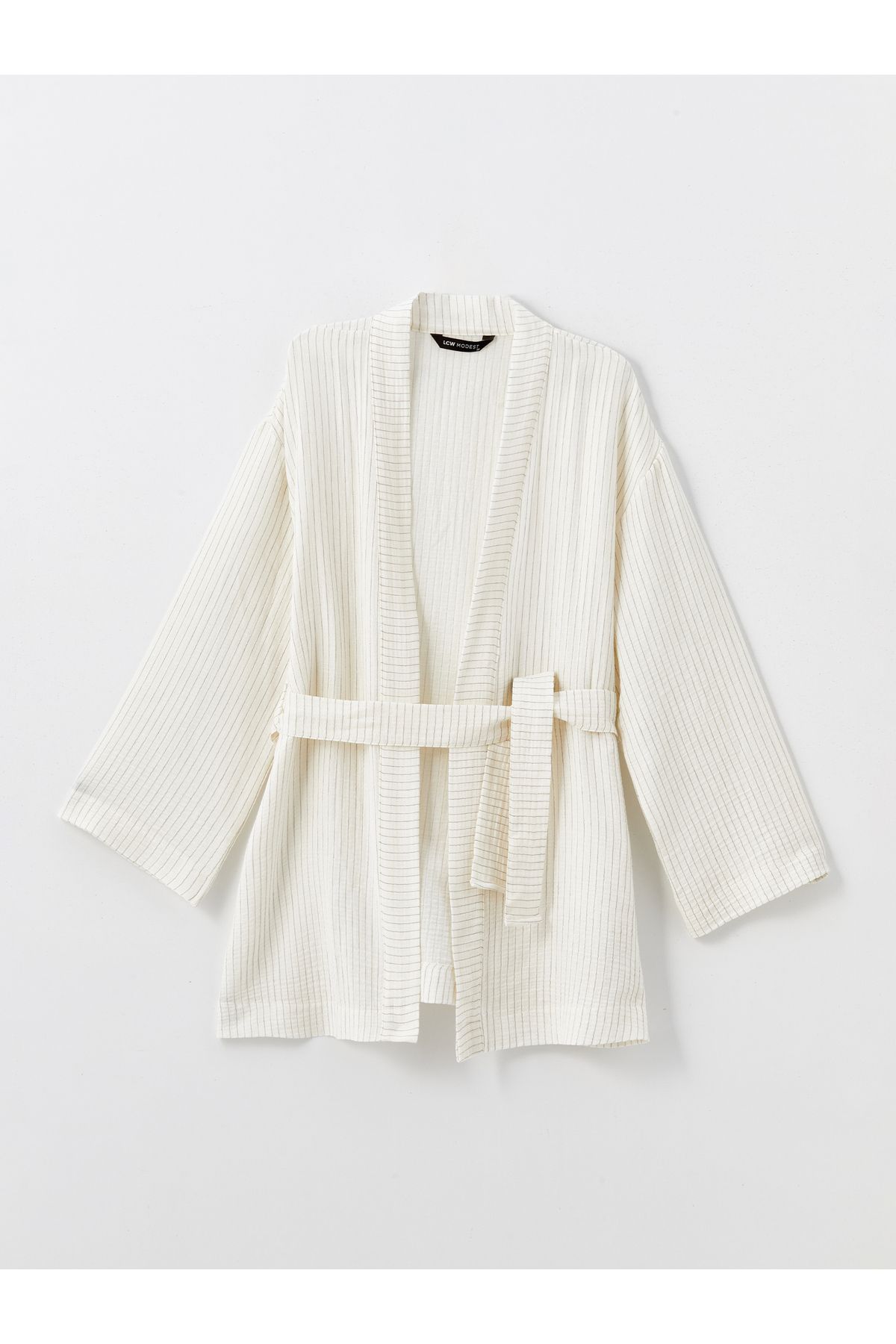 Şal Yaka Çizgili Uzun Kollu Kadın Kimono
