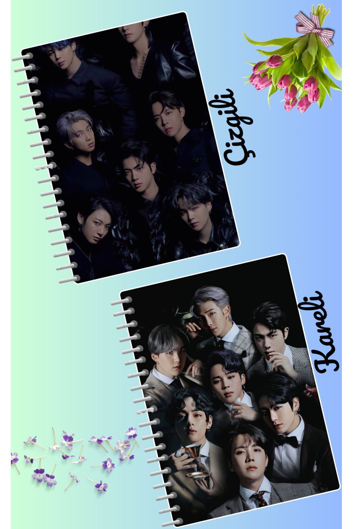 animeandyourworld-Bts jin jimin v jungkook suga notebook set 2 pcs A4 size 21*30 lined + checked 60 syf 1