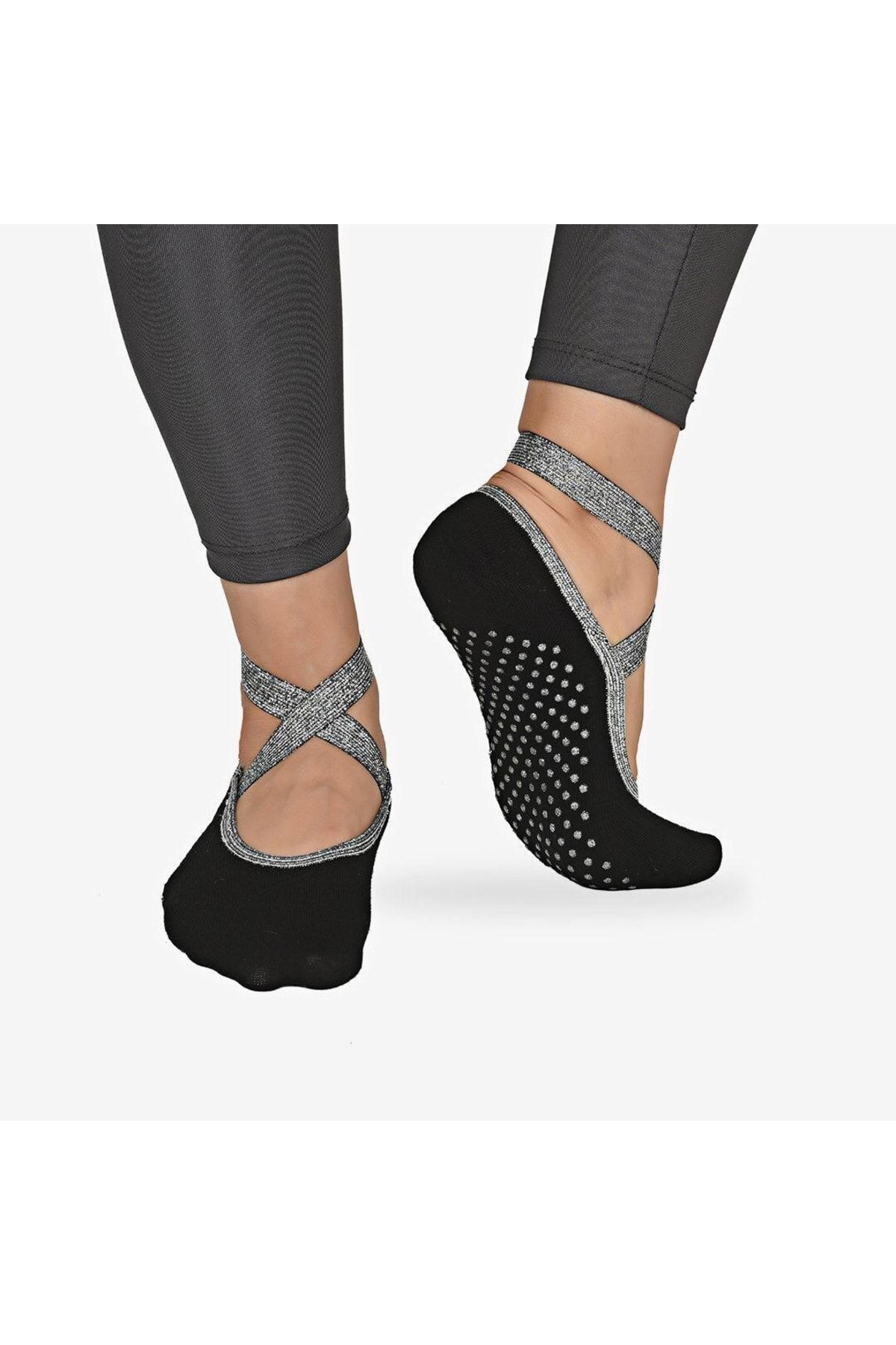 STEPPE BERRY 2 Çift Siyah Yoga Bale Dans Pilates Çorabı