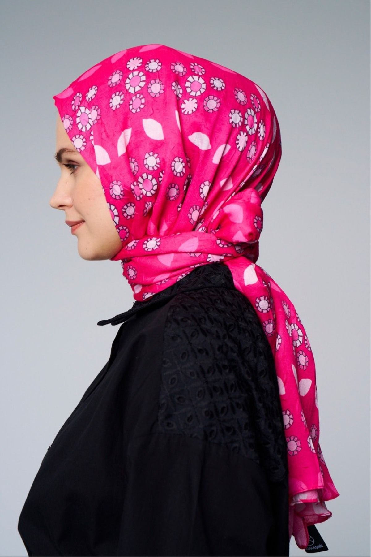 Modakaşmir-Fuchsia Drop Flower Patterned Bamboo Shawl 2