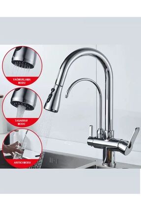 RENA DESIGN Krom Arıtmalı Spiralli Mutfak Evye Bataryası Gümüş Fonksiyonel 3 ...