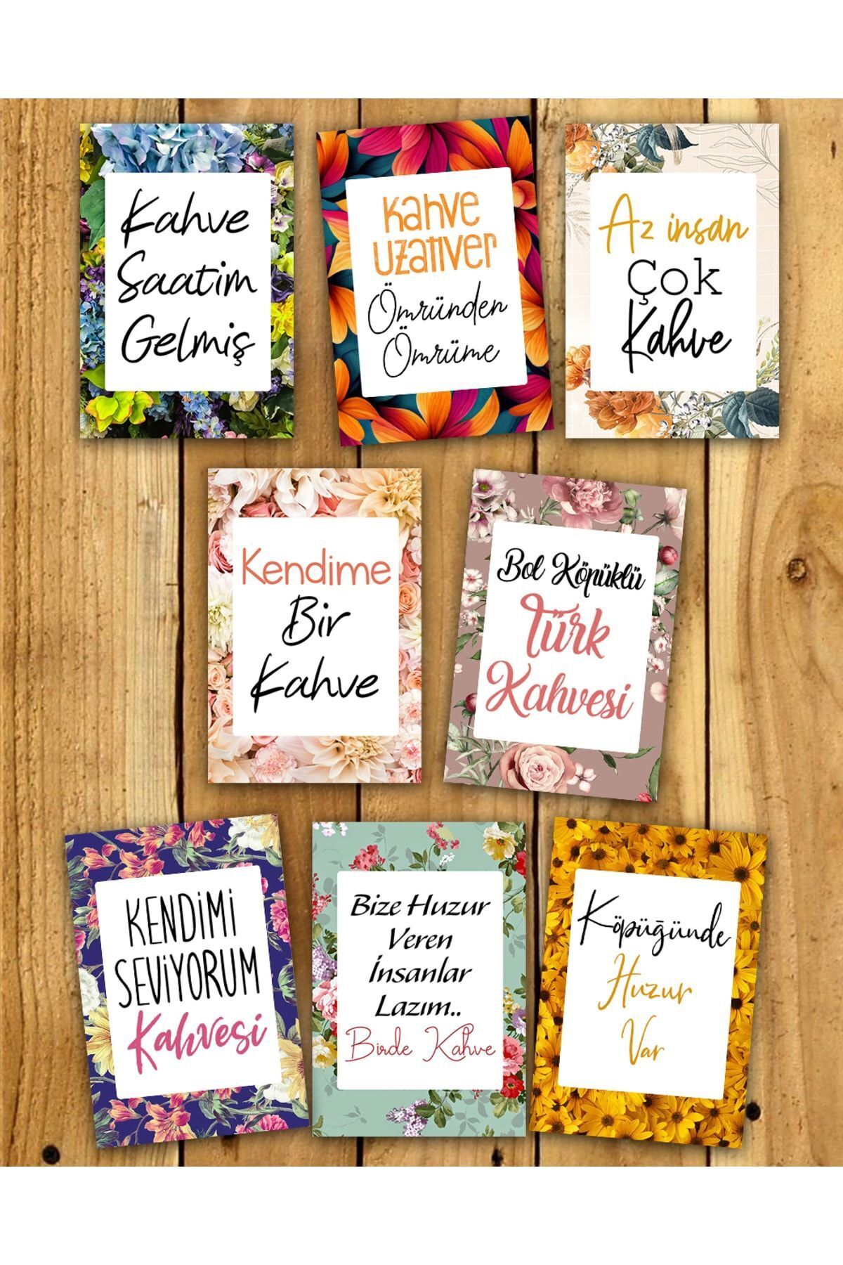 Pankart Evi 8 Adet Floral Çiçekli Sunum Kahve Kart Seti