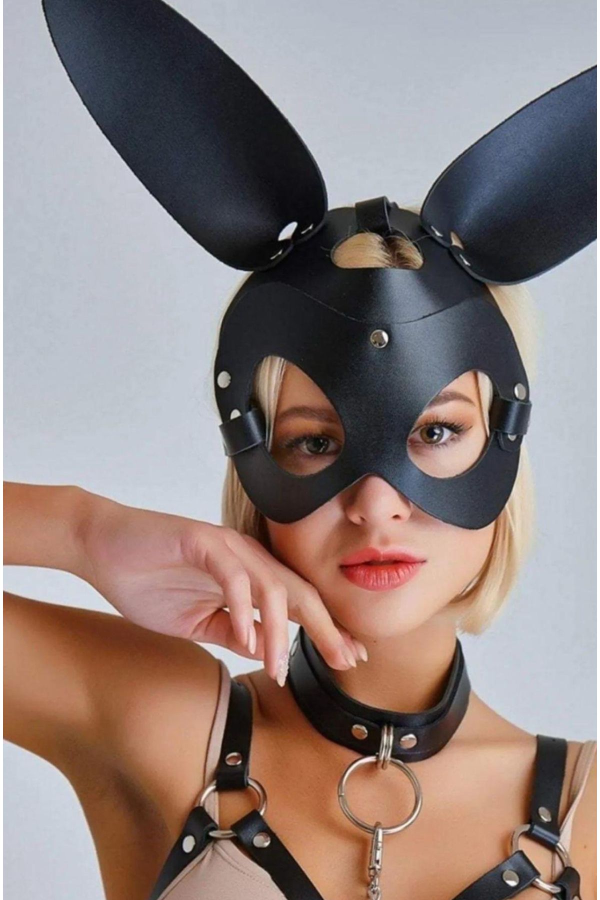STARDOLL-Costum negru din piele cu mască foarte sexy 2