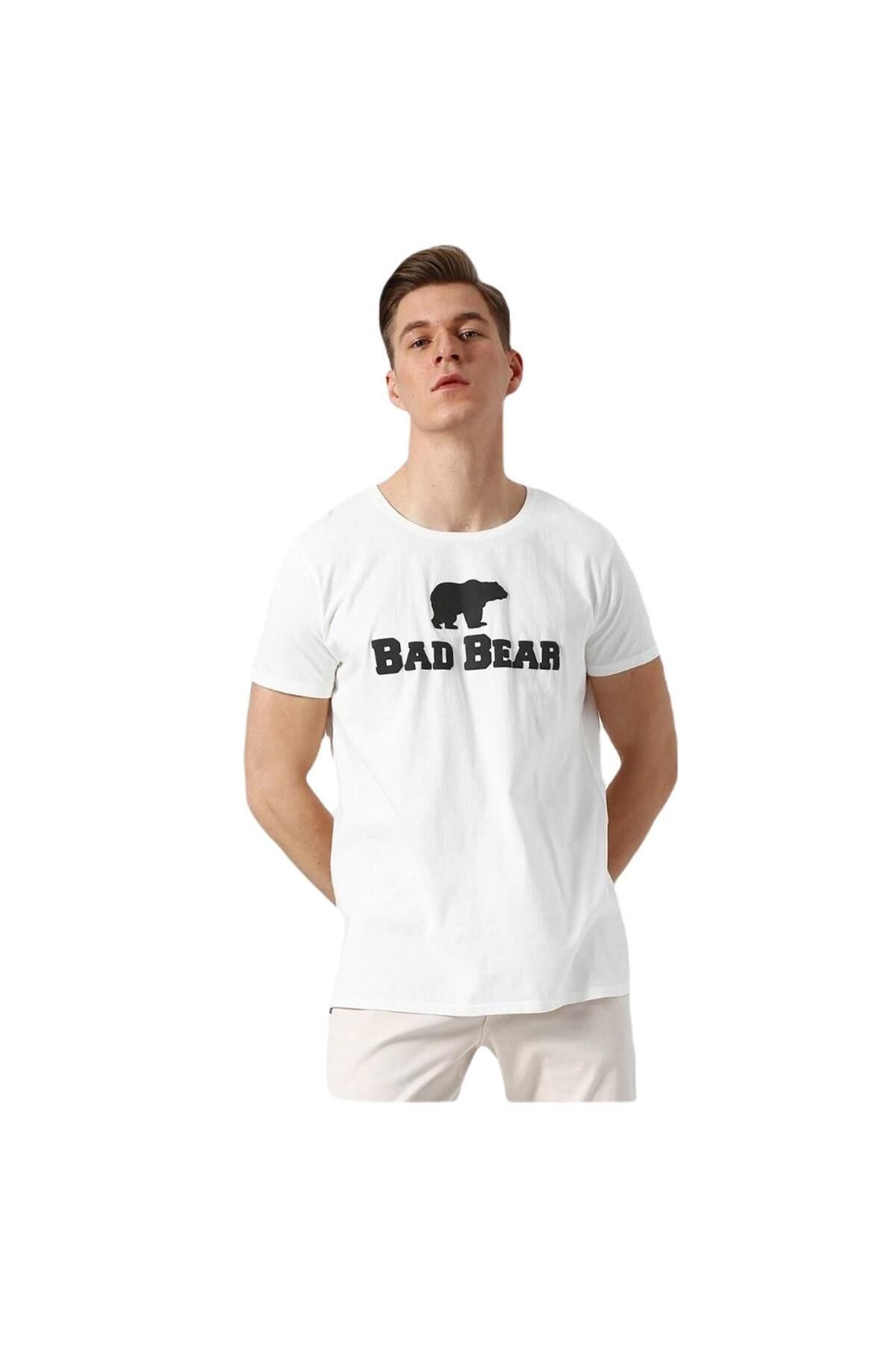 تی شرت Bear Tee Ks با لوگوی سفید چاپ شده تی شرت مردانه کینگ سایز Bad Bear