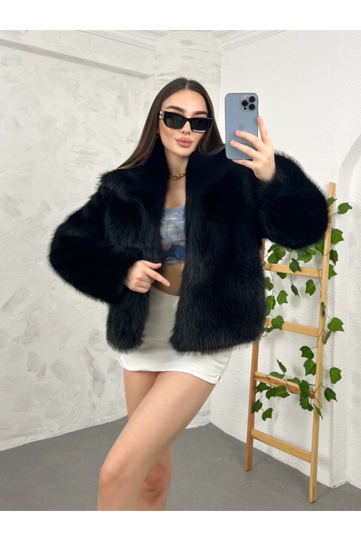 SHAWL COLLAR IMPORTED FUR - Görsel 2