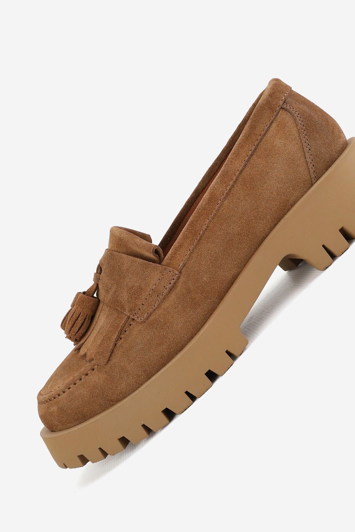 TUNAELLİ-Tan Suede Γυναικείο Loafer - Μέγεθος 36-41, Φούντες και Γνήσιο δέρμα 6