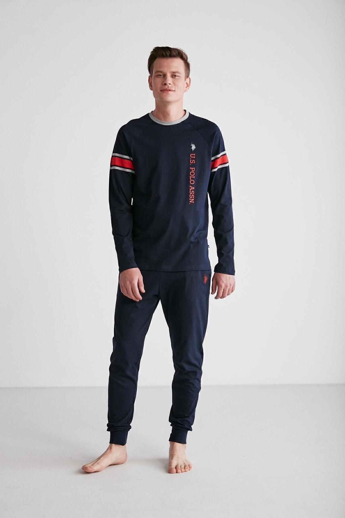 ست پیژامه آبی مردانه پایه. POLO ASSN. لباس خواب یقه گرد سرمه ای 024K.1ZE8T7A3GR2P U.S. Polo Assn.