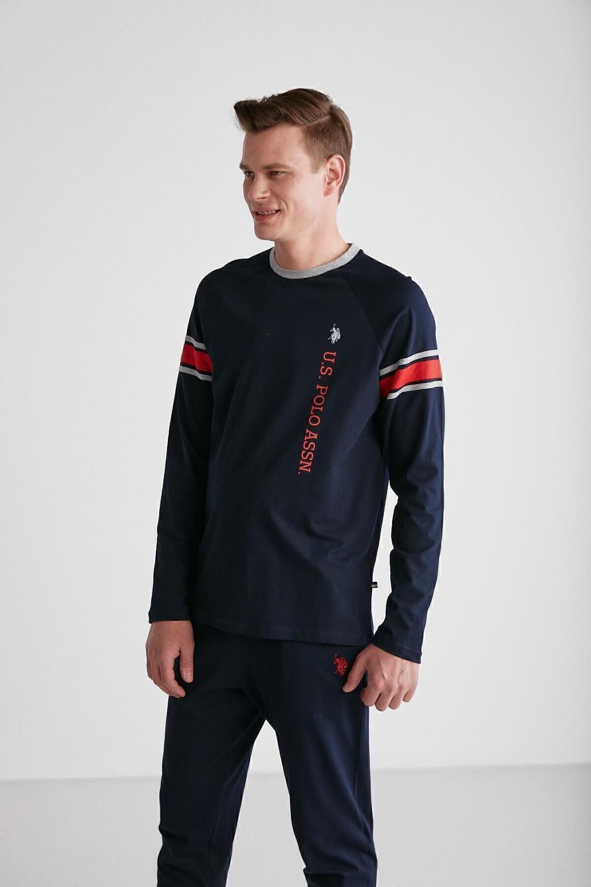 ست پیژامه آبی مردانه پایه. POLO ASSN. لباس خواب یقه گرد سرمه ای 024K.1ZE8T7A3GR2P U.S. Polo Assn.