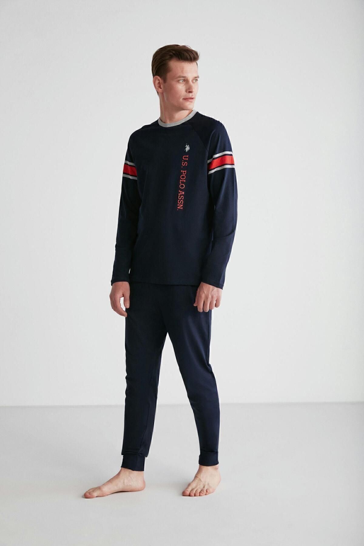 ست پیژامه آبی مردانه پایه. POLO ASSN. لباس خواب یقه گرد سرمه ای 024K.1ZE8T7A3GR2P U.S. Polo Assn.