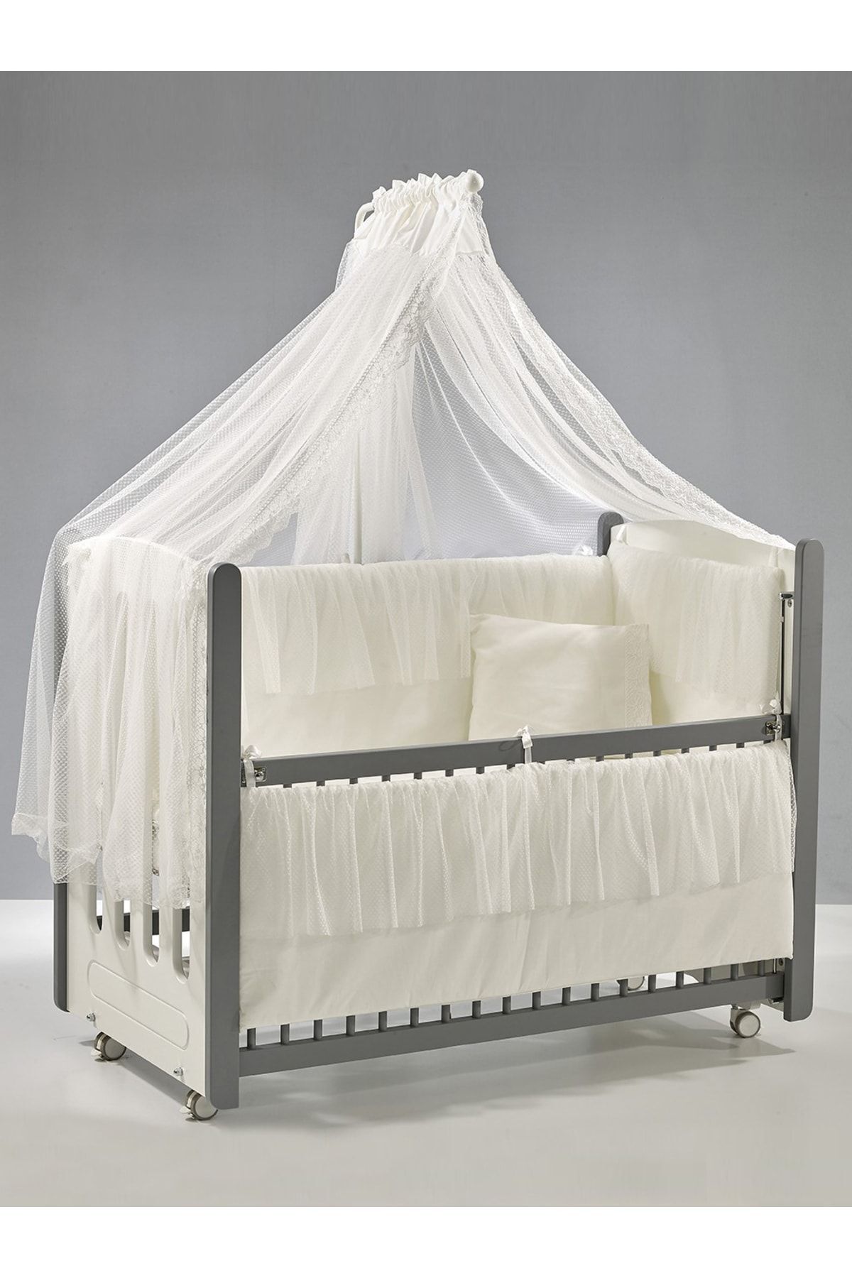 CBD Rocking Wood Mother Side Crib 60x120 cm (gray-ecru)