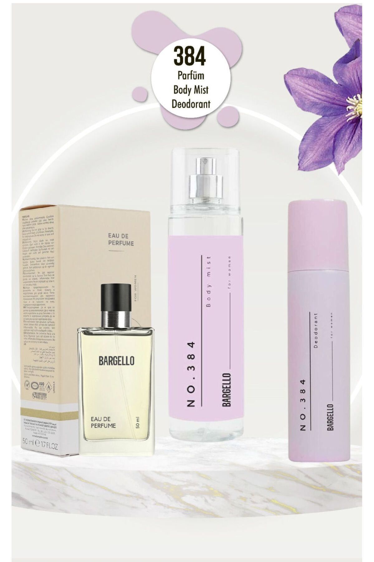عطر زنانه Edp 384 Oriental 50 ml + No.384 Body Mist 210 ml زنانه + دئودورانت زنانه 384 Bargello