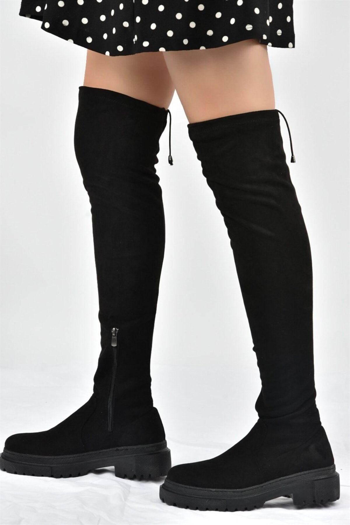 Fox Shoes-Schwarze Stretch Laptop Flexible Wildleder Damenstiefel L670125302 3