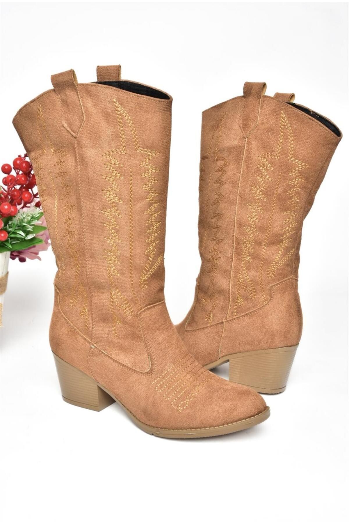 چکمه چند رنگ زنانه مدل بوت کابوی جیر قهوه ای R973934002 Fox Shoes