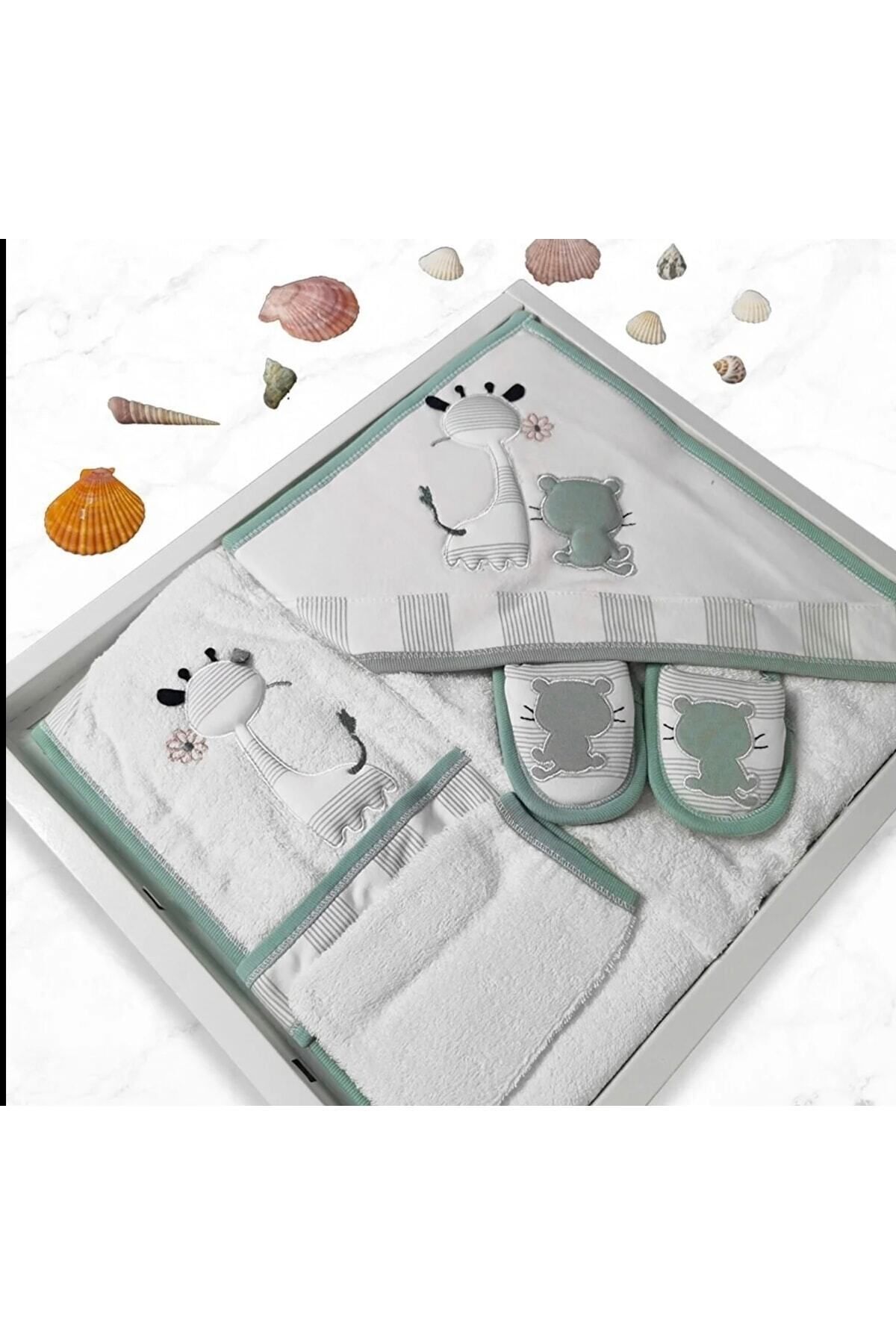 Cherub Baby Zürafa Çizgili Gaye Bebek Havlu Bornoz Seti Organik - Bebek Doğum Hediyesi fotoğrafı 3 (önizleme)