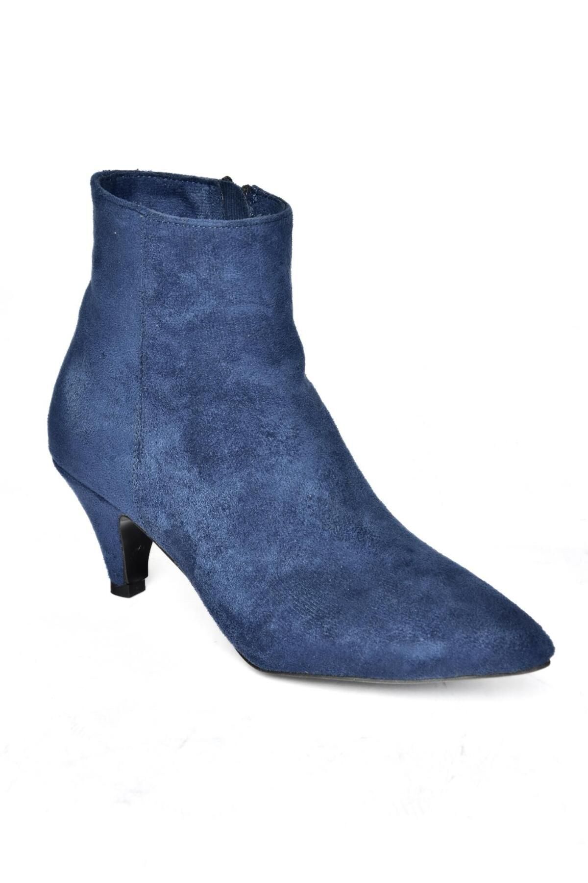 Fox Shoes-Navy Blue Suede Low Heeled Women's Boots 7
