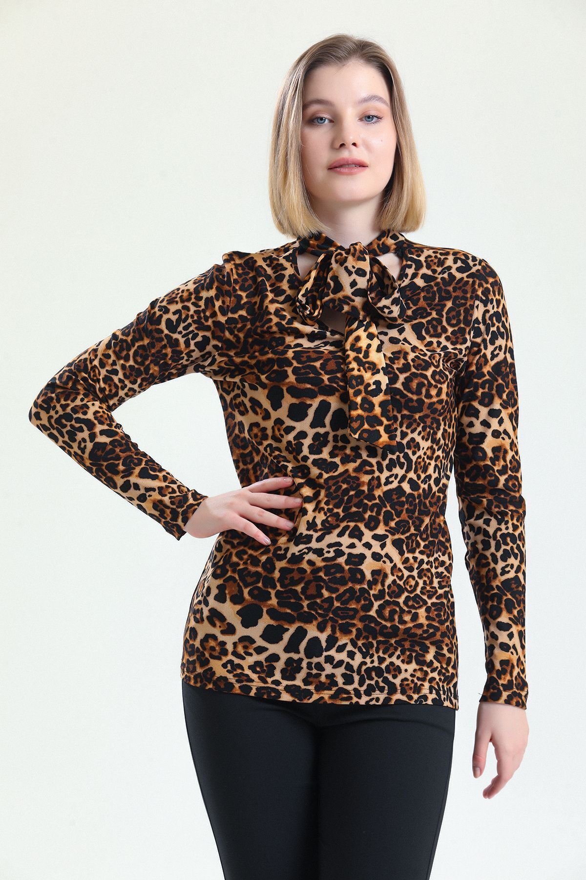  Sense Leopar Desenli Leopar Desenli Uzun Kol Bluz | BLZ32850