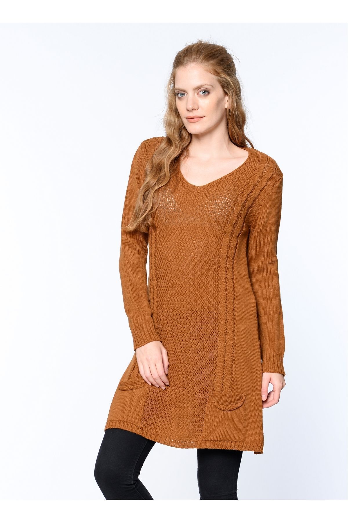  Sense Karamel cift Sira Sacorgu Cepli Tunik | TRK18349