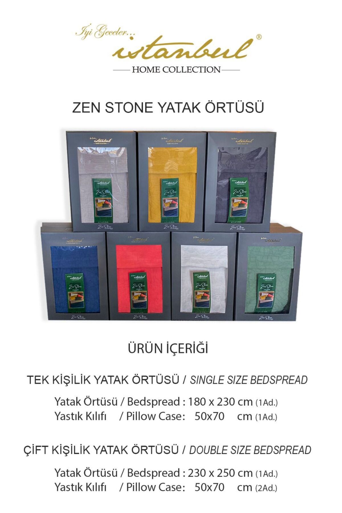 İyi Geceler İstanbul Zen Stone Antrasit Tek Kişilik %100 Pamuk Yatak Örtüsü Seti 3