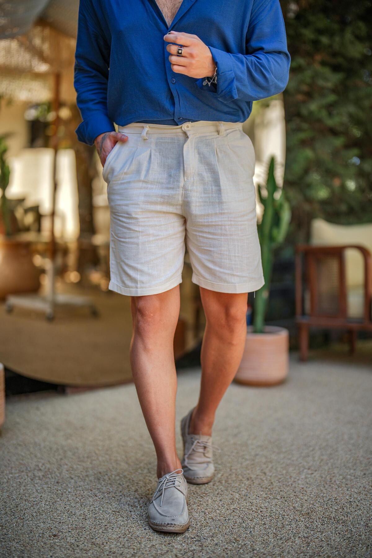 Mens cream linen shorts clearance