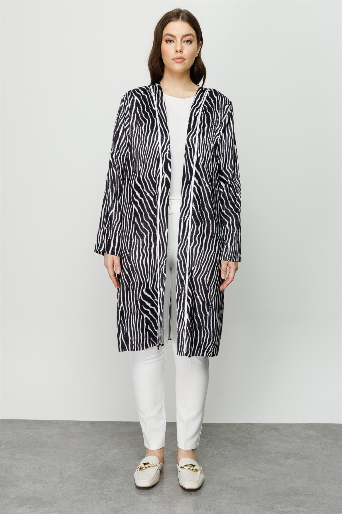 Moda İlgi-Modailgi Zebra Pattern Double Long Tunic Black 3