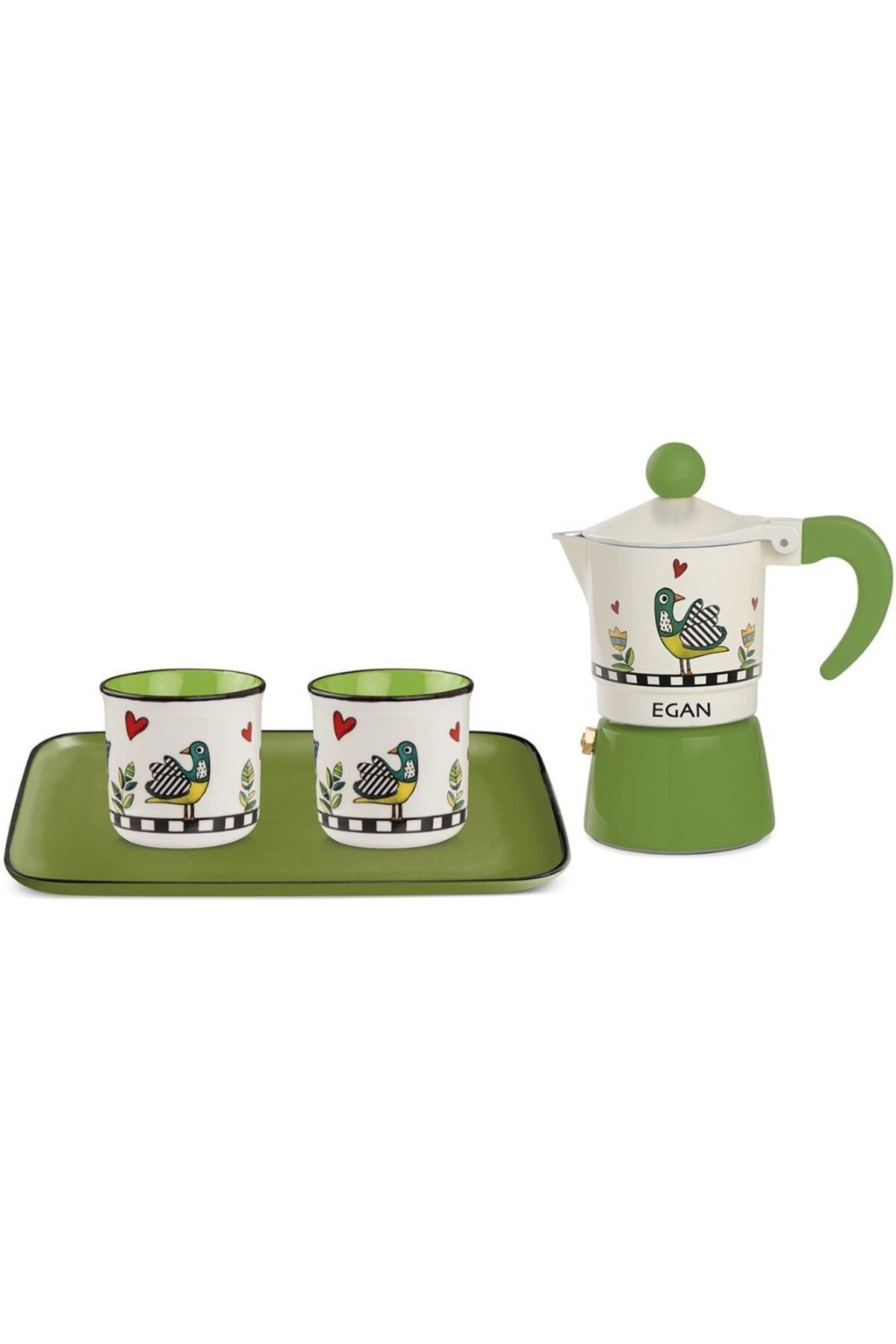 EGAN Cocorico Moka Kahve Makinesi Seti + 2 Mini Kupa + Tepsi