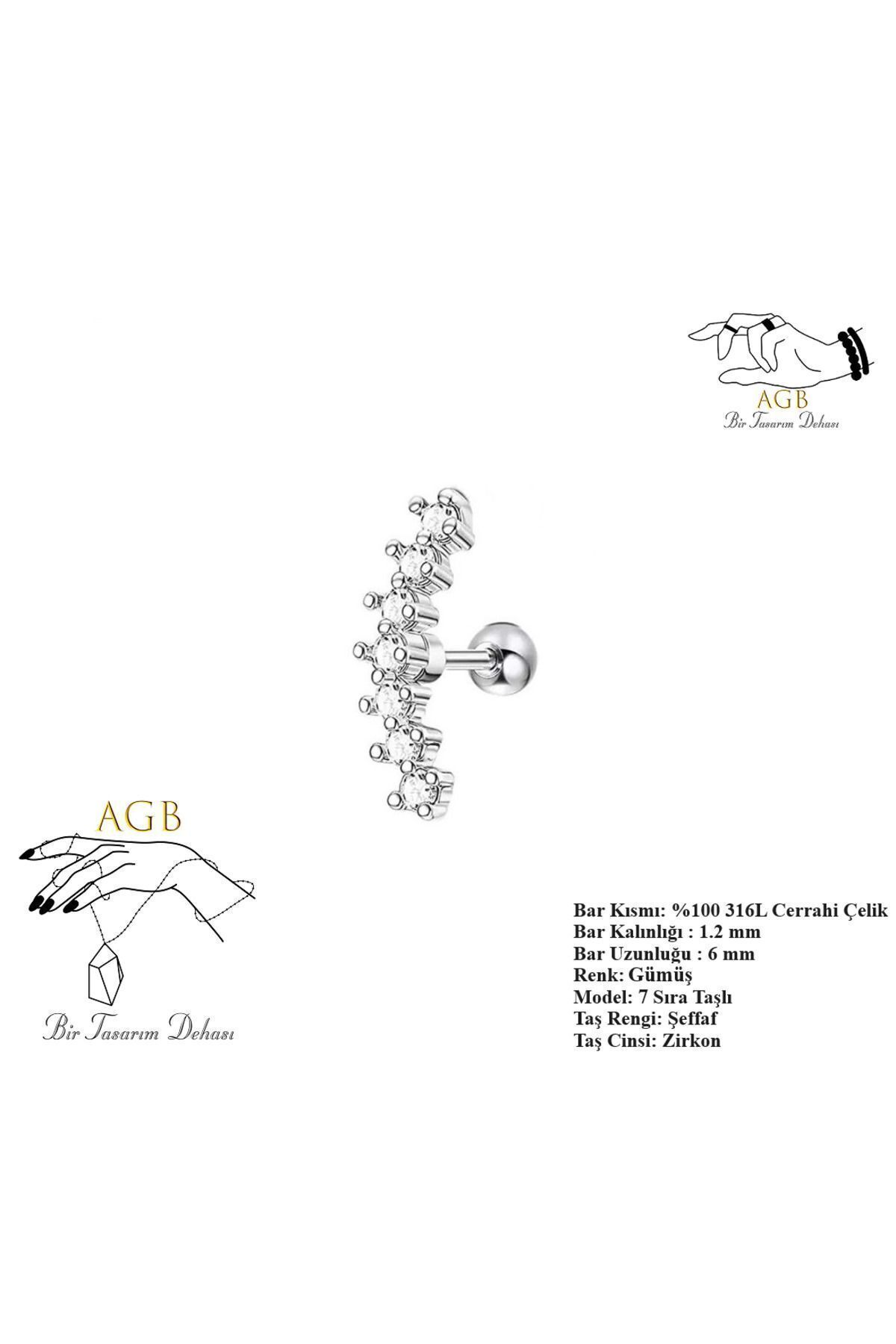 agbtasarım-Row Zircon Stone "Helix, Lobe, Nostril, Tragus" Piercing with Cartilage Accessory 1