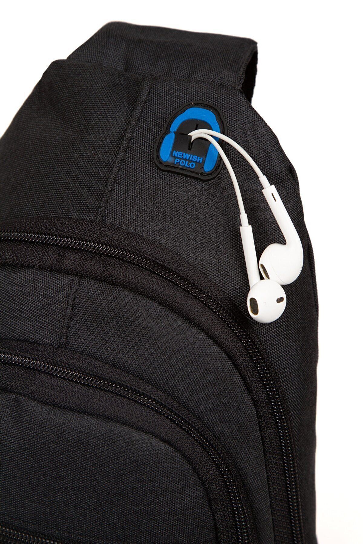 Meha Clup Keten Kumaş Kulaklı Ve Usb Çıkışlı Bel Omuz Çantası Body Bag Freebag Su Geçirmez (18X28CM)