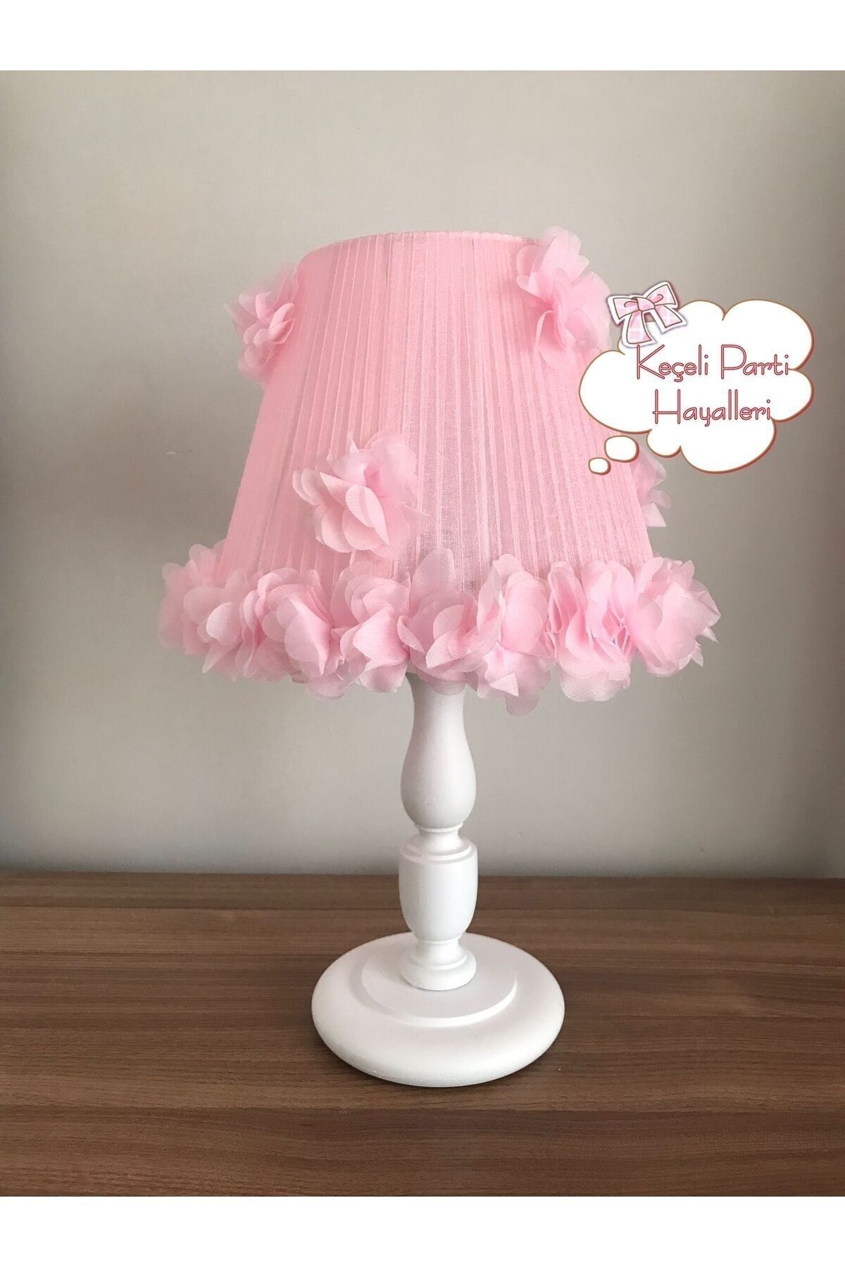 Keçeli parti hayalleri bebek çocuk odası abajur çerçeve pembe tül çiçek fotoğrafı 2 (önizleme)